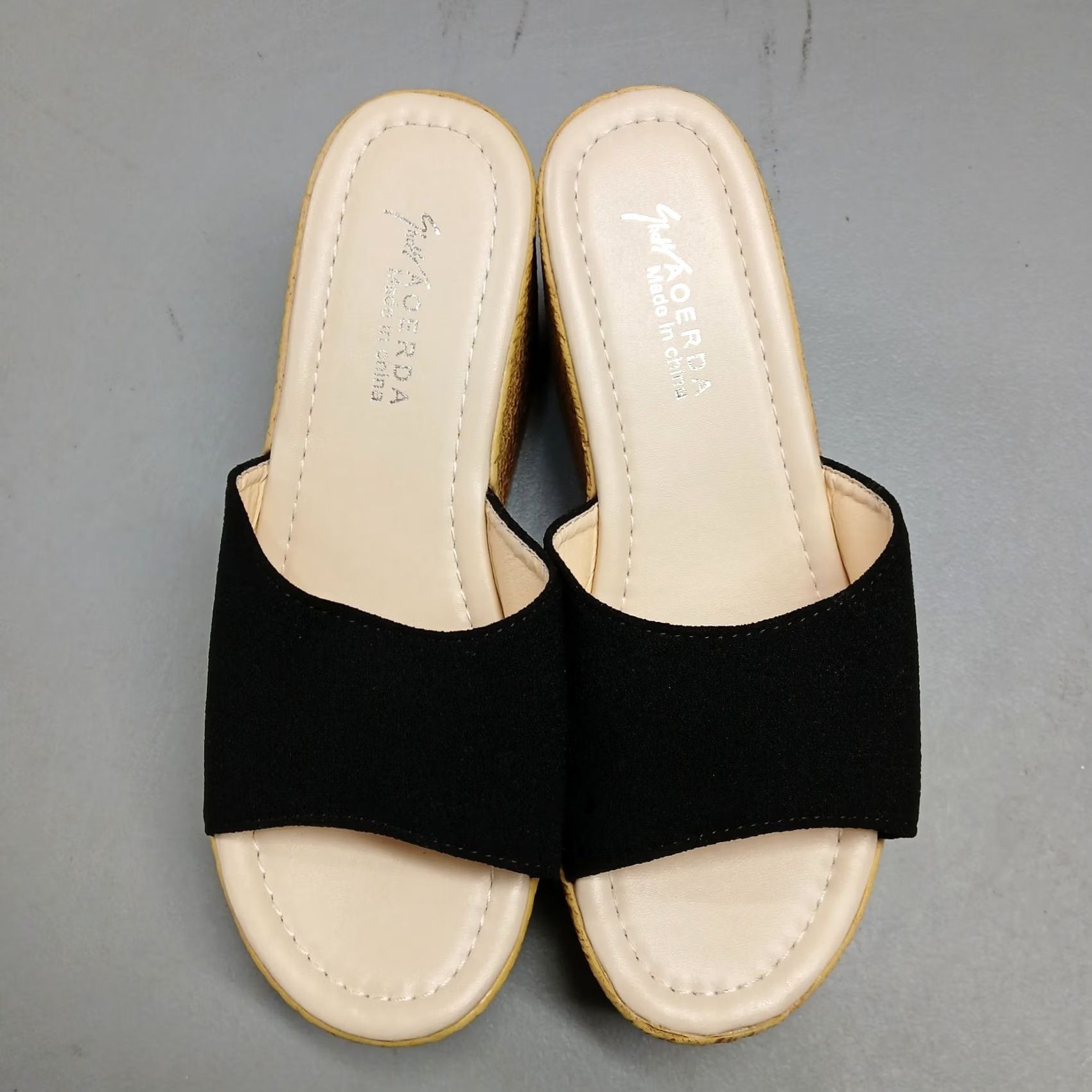 Vintage Shdy AOERDA Platform Espadrille Sandals Womens US 9 Tan & Black Open Toe Slip On Shoes Size US 9 / IT 39 - 6 Thumbnail