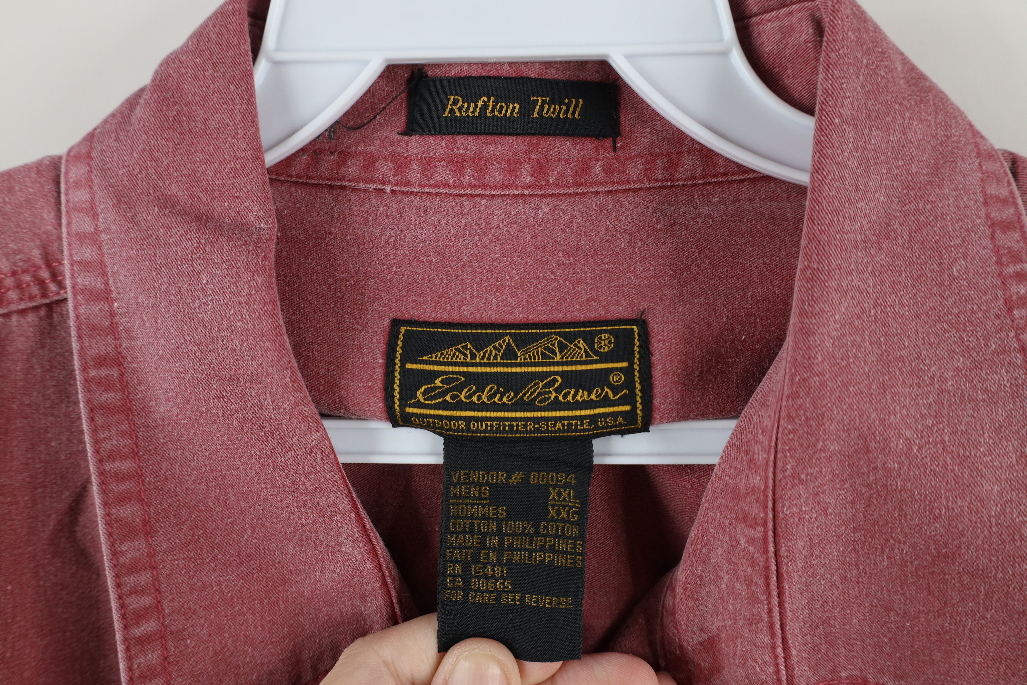 Eddie Bauer × Vintage Vintage 90s Eddie Bauer Twill Stonewash Button Shirt Red Size US XXL / EU 58 / 5 - 6 Thumbnail