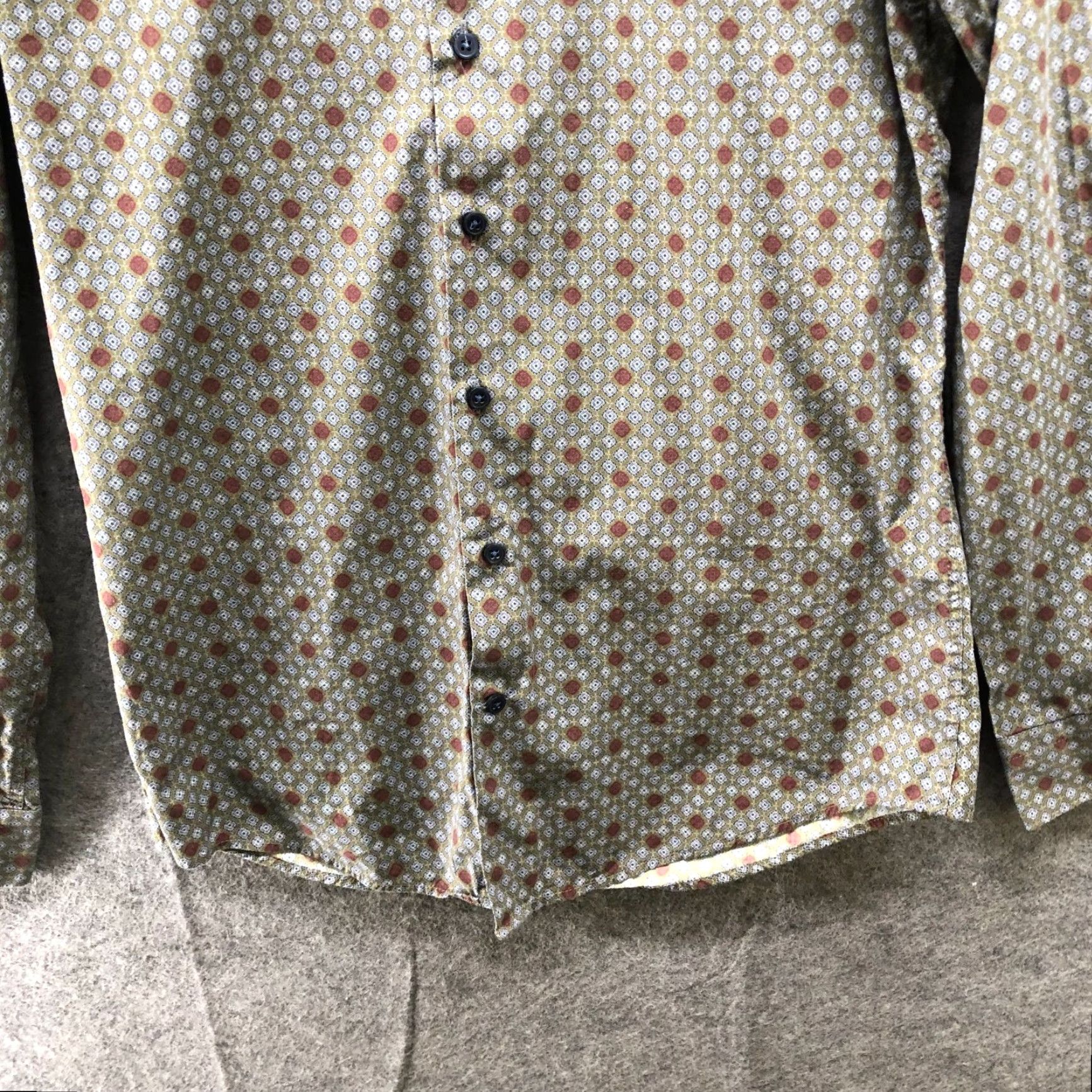 Olive Kurt River Long Sleeve Shirt Mens S Slim Fit Olive Green Burgundy Geo Print Shirt (Geometric) Button-Up Collared-Down Vintage? No — exclude. Size US S / EU 44-46 / 1 - 4 Thumbnail