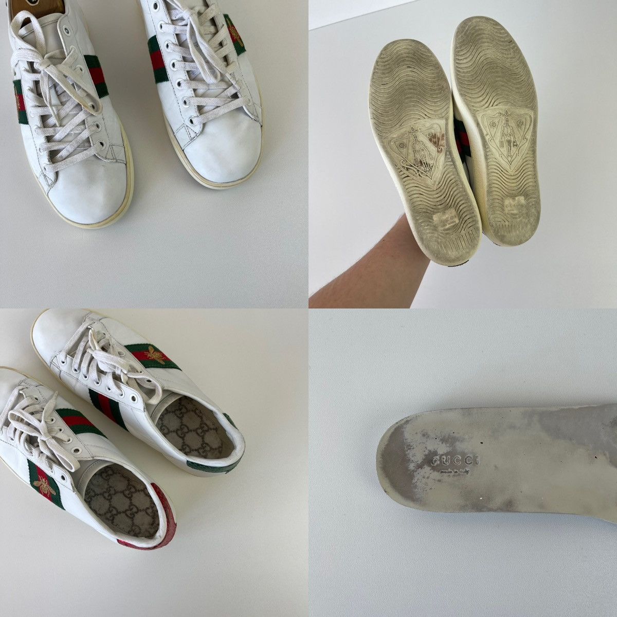 Gucci Gucci Ace Bee Embroidered Trainers Leather Sneakers White Size US 8 / IT 38 - 9 Thumbnail