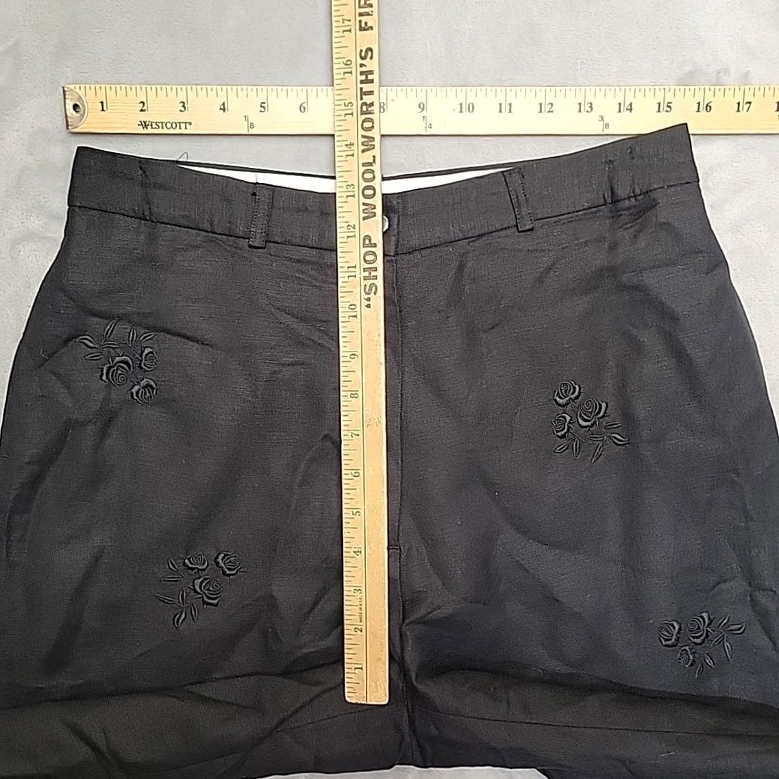 Vintage Jillian Jones Pants Womens 12 Black Embroidered Floral Linen Rayon Wide-Leg Pants Size 34" / US 12 / IT 48 - 7 Thumbnail