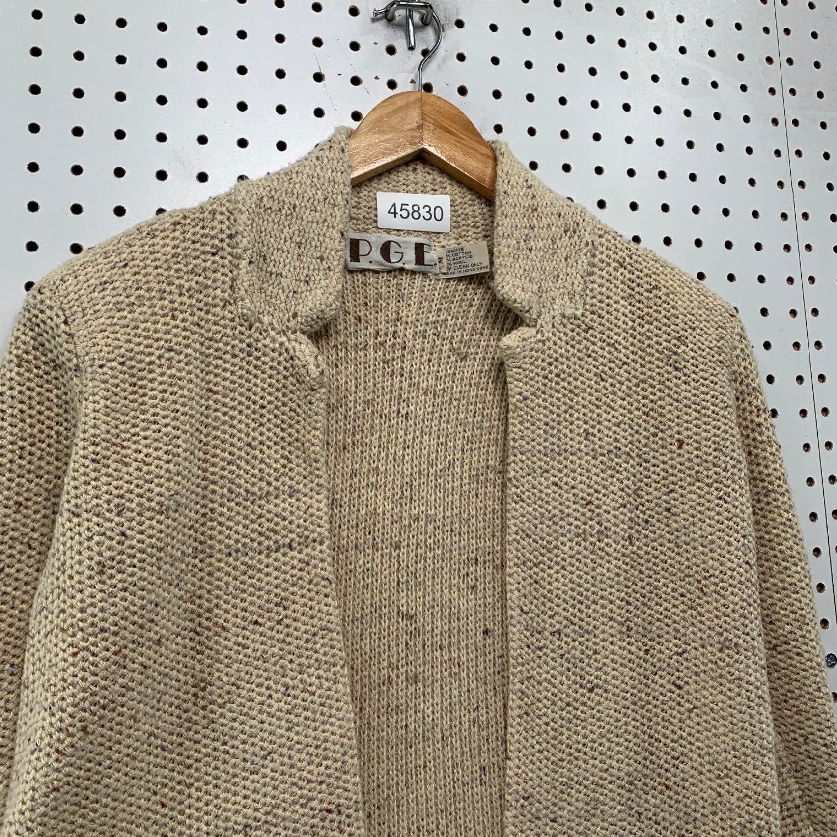 Vintage VINTAGE P.G.E Wool Cardigan Sweater Womens Medium Beige Knit Open Pockets Size M / US 6-8 / IT 42-44 - 6 Thumbnail