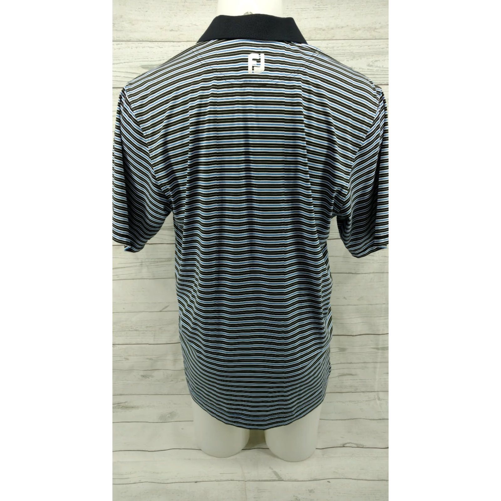 Footjoy FootJoy FJ Hombre Golf Club Polo Shirt Black Blue White Striped Spandex Medium Men Polo Shirt Short Sleeve Nylon Polyester Spandex Size US M / EU 48-50 / 2 - 6 Thumbnail