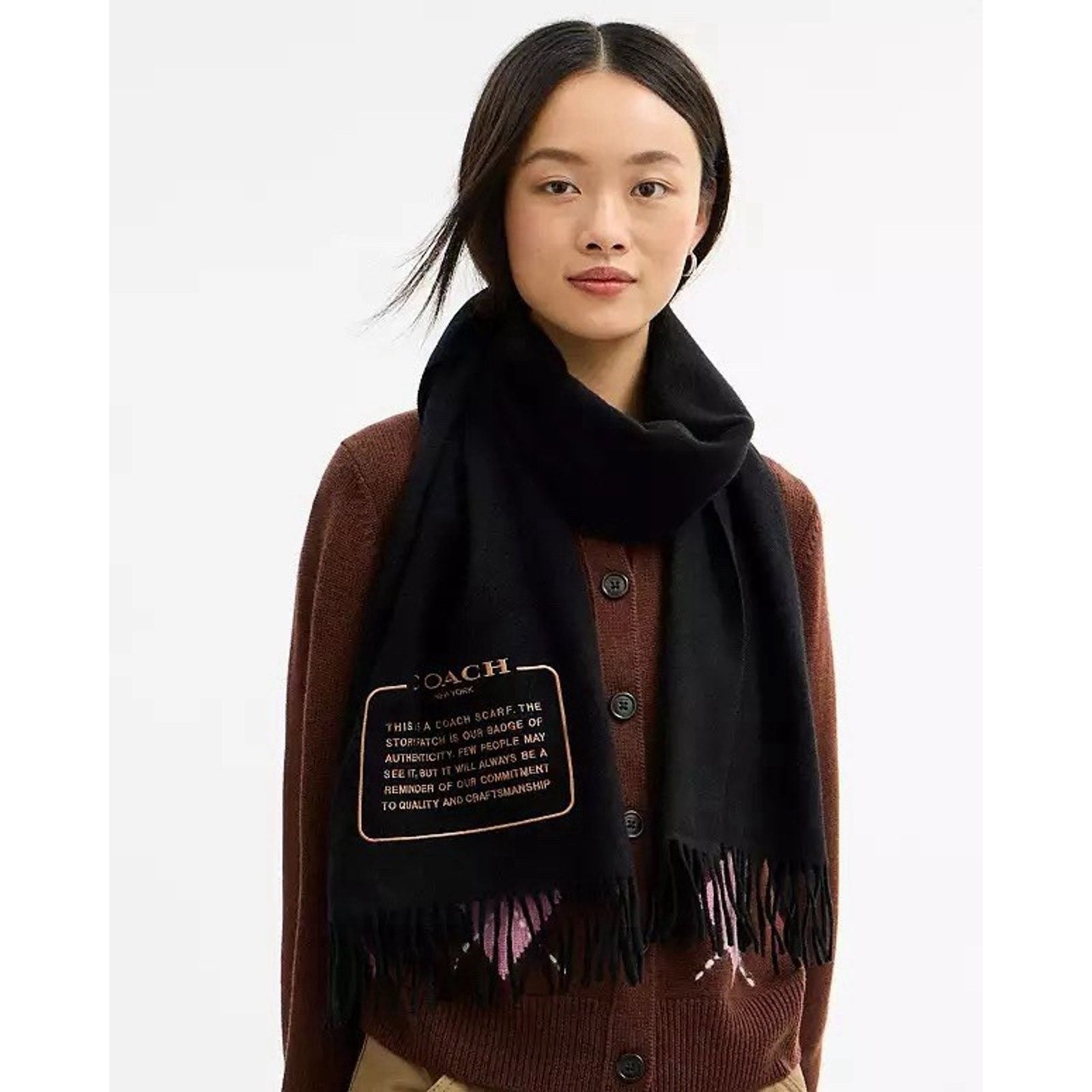 Coach NWT COACH Embroidered Patch Cashmere Muffler Black CB685 Size ONE SIZE - 6 Thumbnail