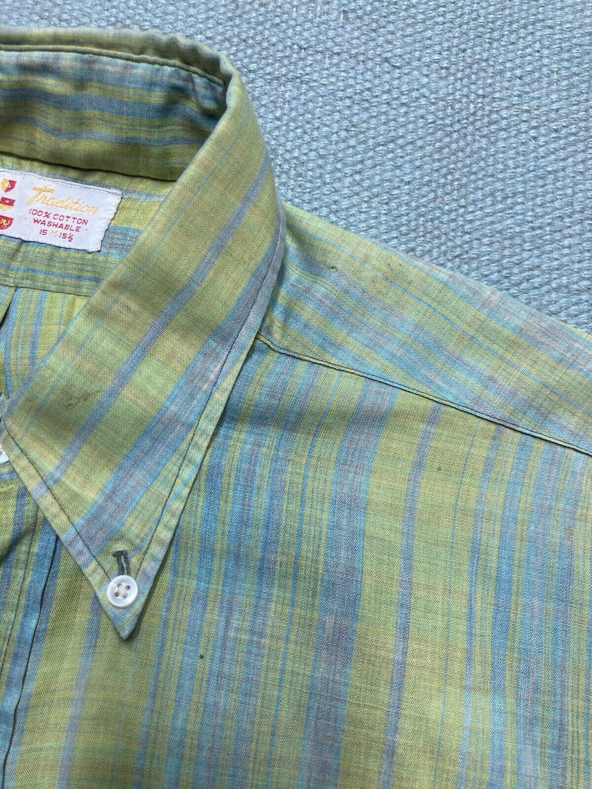 Vintage VTG 60s button shirt striped lightweight cotton medium Size US M / EU 48-50 / 2 - 7 Thumbnail