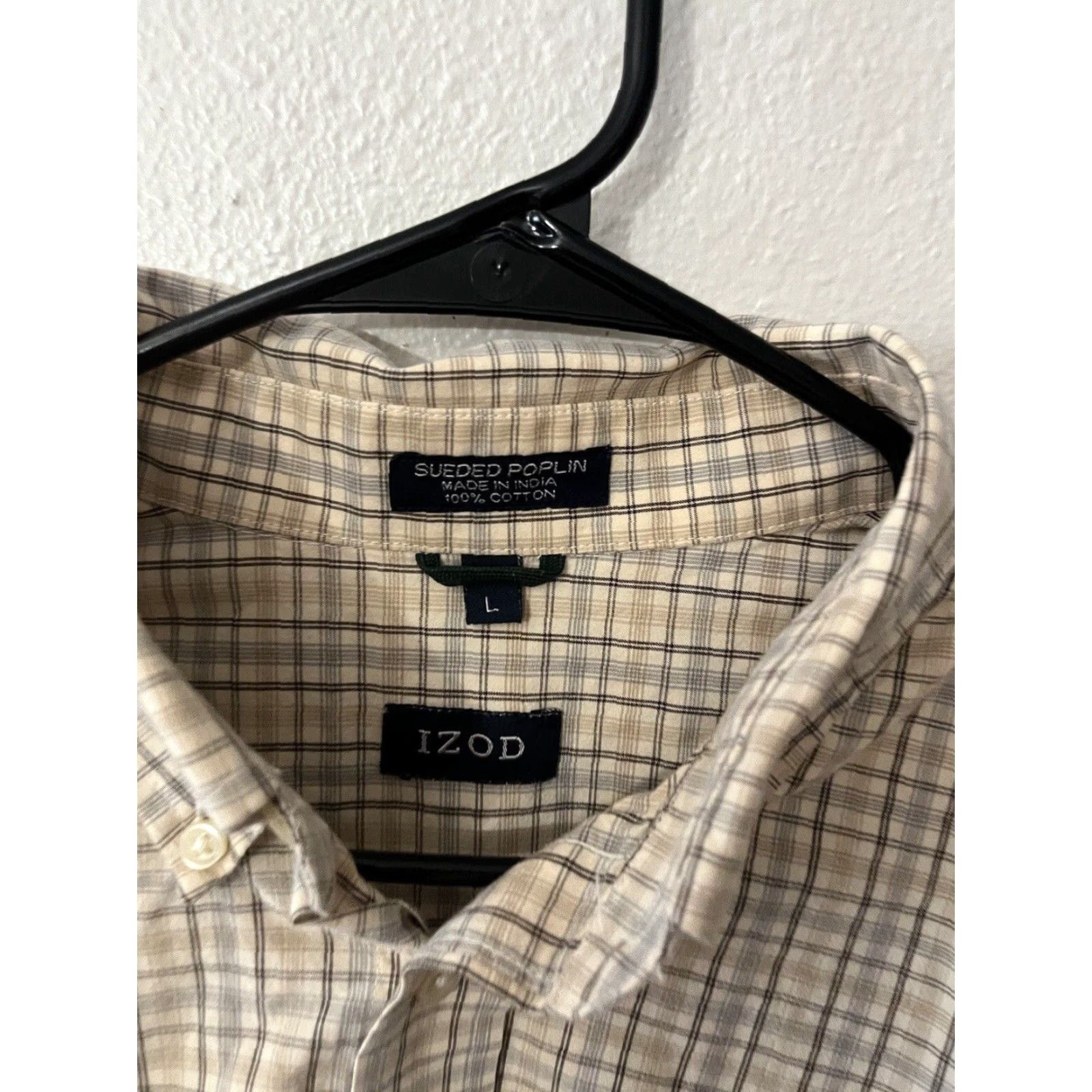 Izod VINTAGE IZOD Button-Down Shirt Mens Large Beige Sueded Poplin Plaid Long Sleeve Size US L / EU 52-54 / 3 - 2 Thumbnail