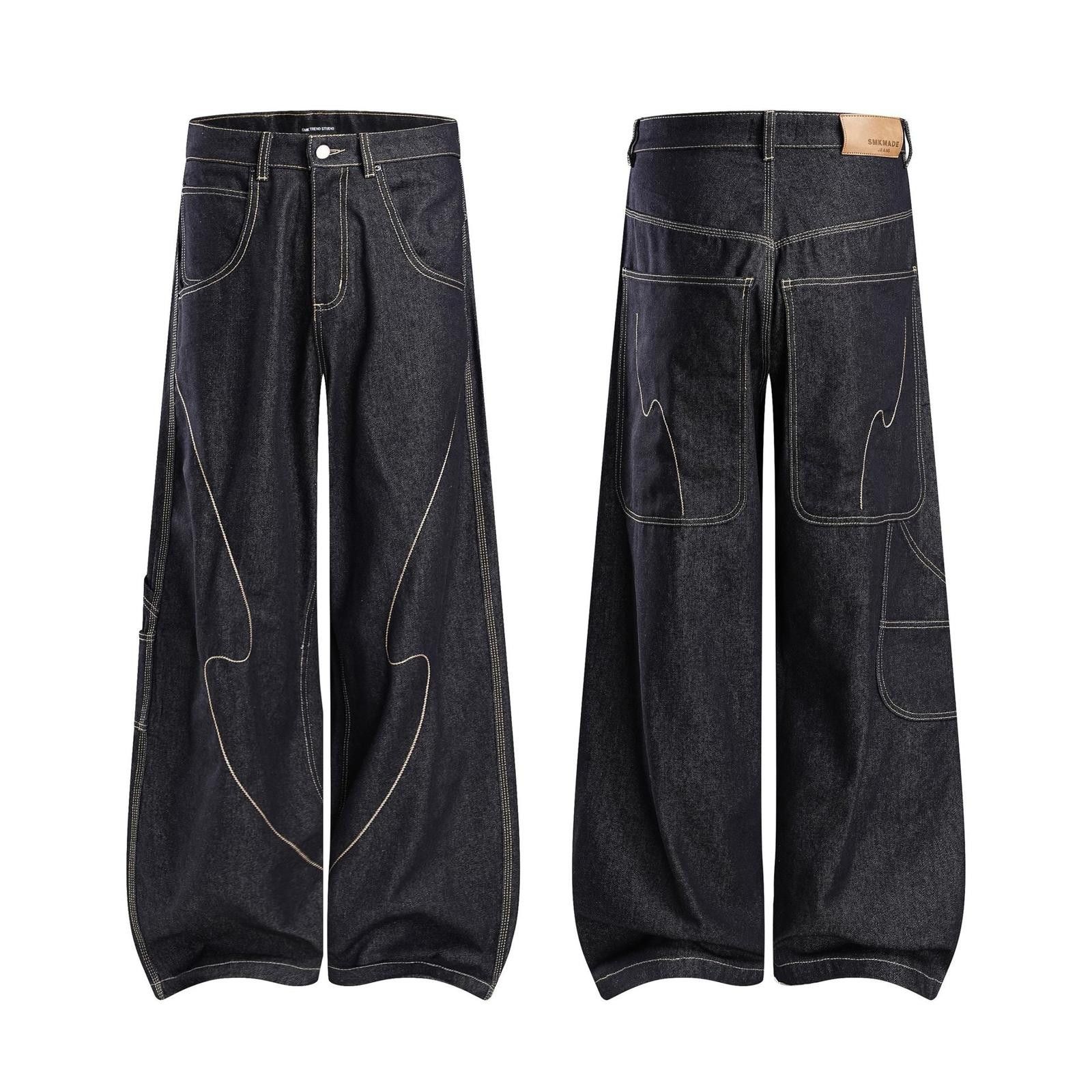 Japanese Brand Black Wide Leg Denim Jeans, Loose Fit Carpenter Pants Size US 30 / EU 46 - 5 Thumbnail