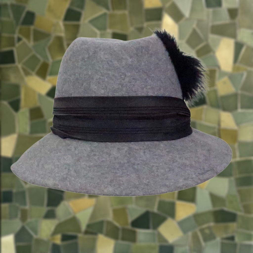 FELT VINTAGE 60s Tally-Ho Grey Felt Wool Cloche Fedora Hat One Size Women with Feather Size ONE SIZE - 1 Thumbnail