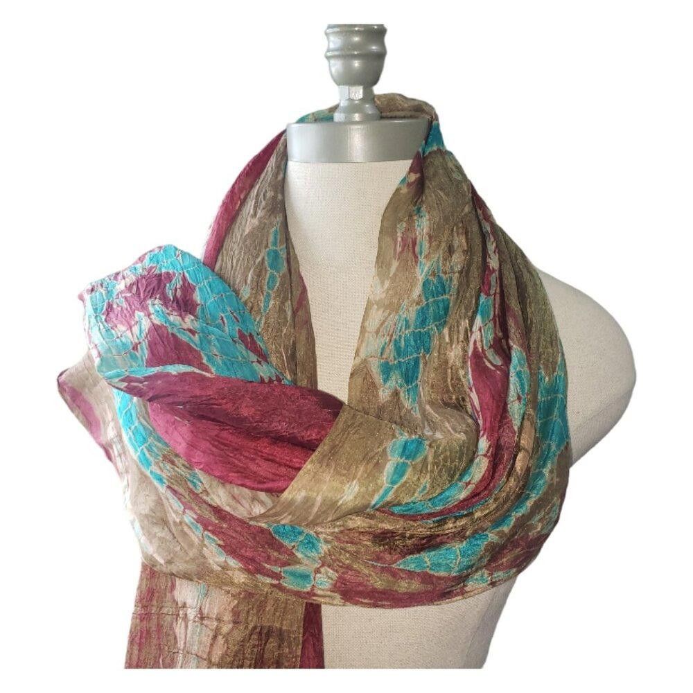 Designer CT1599 Tolani Gold & Teal Silk Fall Scarf/Wrap Size ONE SIZE - 1 Thumbnail