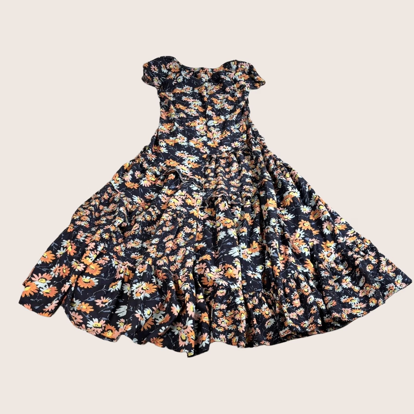 Vintage Sundance Dress Women XS Blue Floral Maxi Ruffle Sundress Boho Lined Tiered Long Cap Sleeve V-Neck Pullover Size XS / US 0-2 / IT 36-38 - 1 Thumbnail