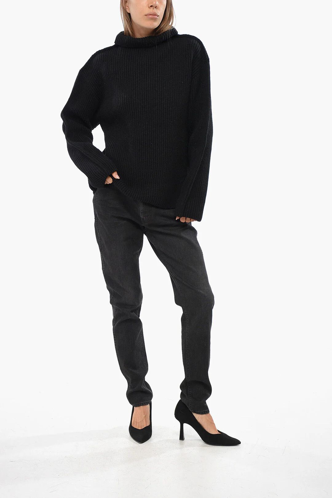 Marni og1mm0326 Virgin Wool Ribbed Turtleneck Sweater in Black Size M / US 6-8 / IT 42-44 - 4 Thumbnail
