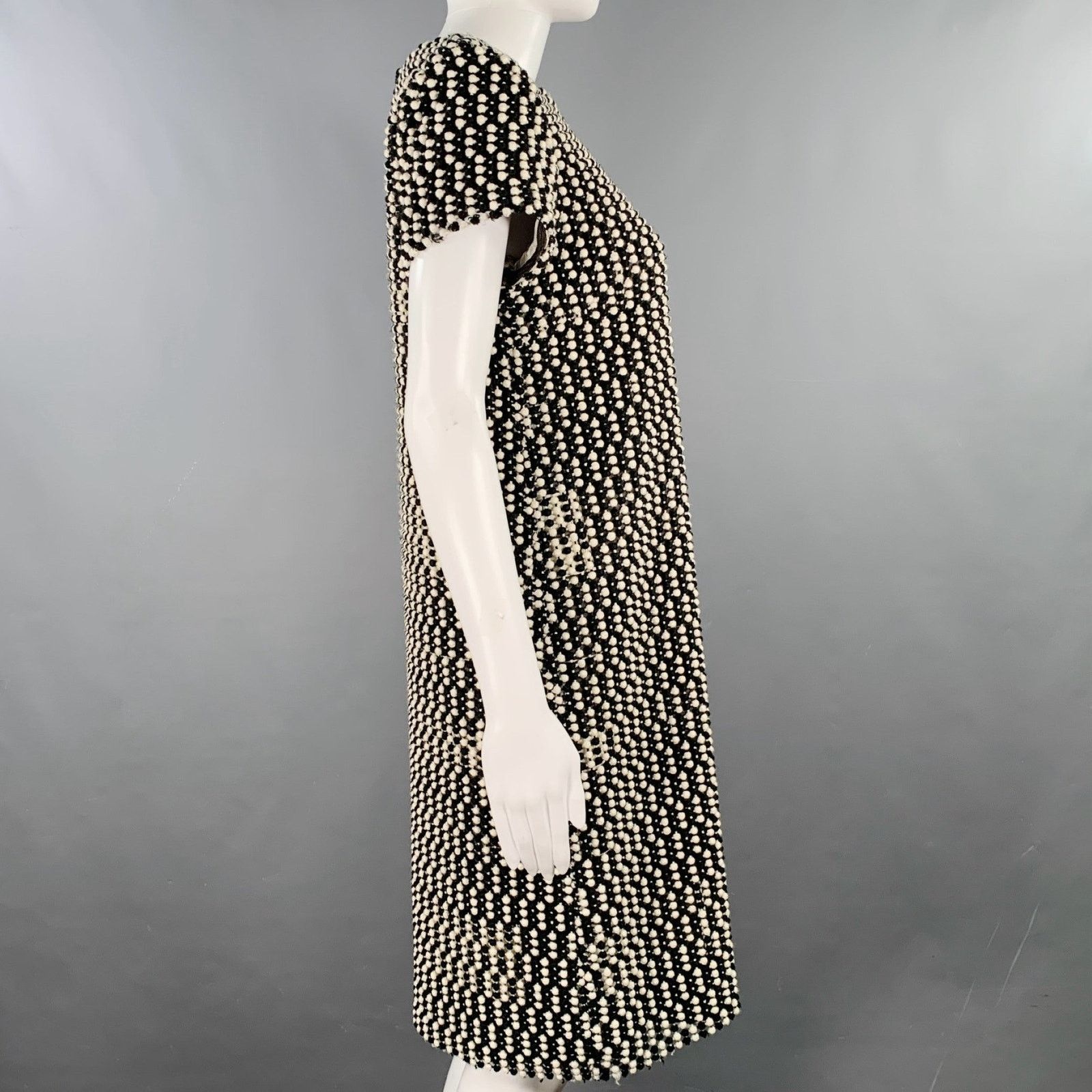 Brooks Brothers Black Fleece BLACK FLEECE Black White Wool Blend Textured Shift Dress Size M / US 6-8 / IT 42-44 - 3 Thumbnail