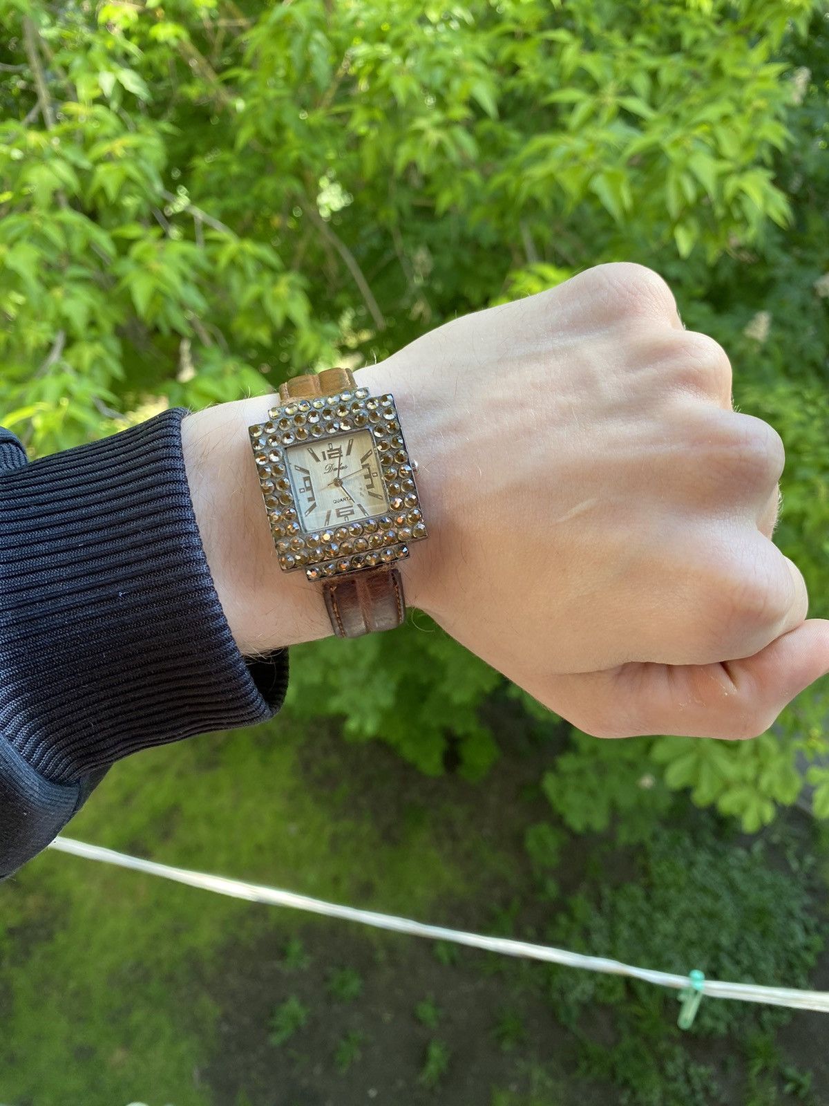 Jewelry × Vintage Stylish Watch Rhinestone Leather Strap Vintage Size ONE SIZE - 5 Thumbnail