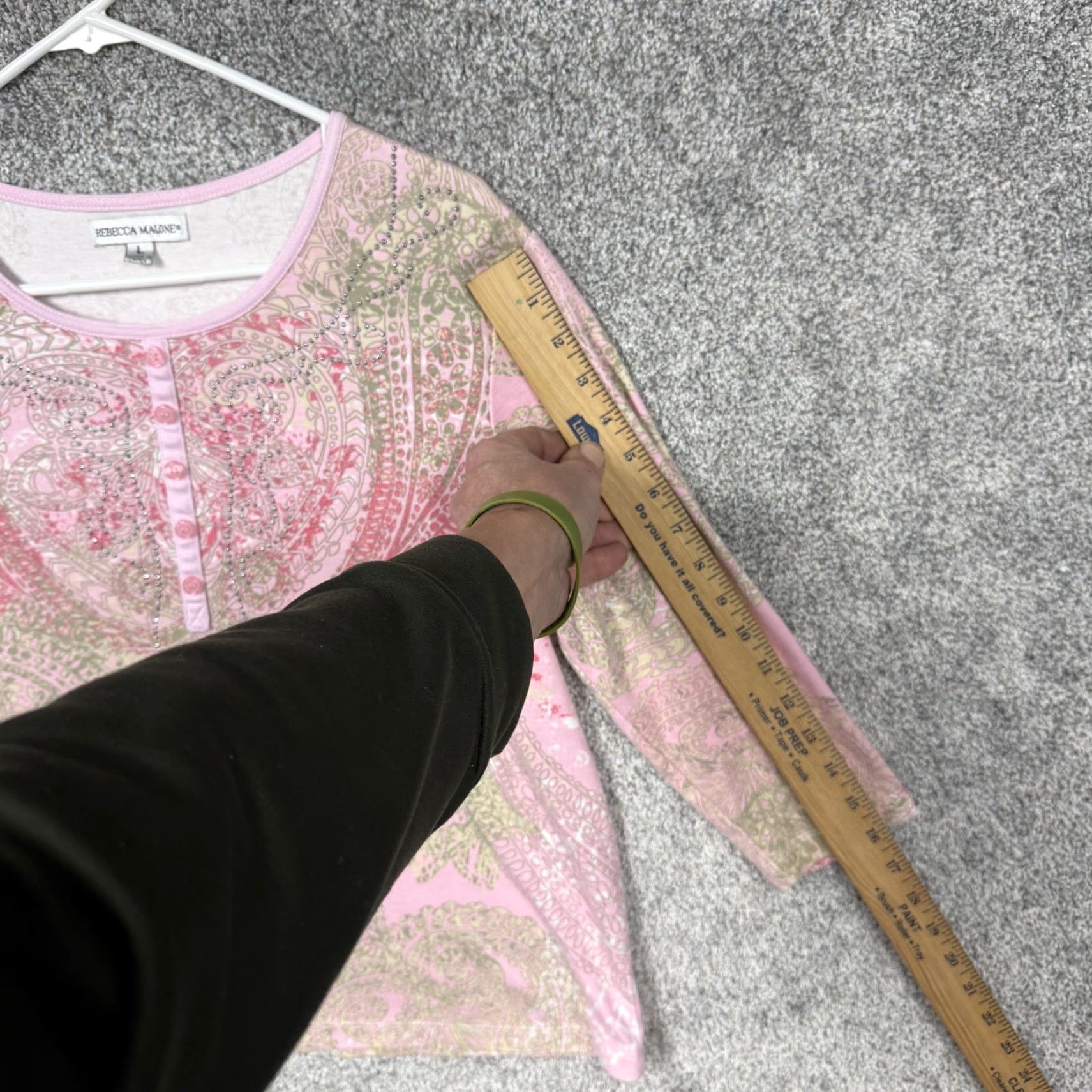 Pinko Rebecca Malone Top Womens L Pink Paisley Embellished Rhinestones Whimsigoth Boho Shirt 3/4 Sleeve Cotton Polyester Scoop Neck Pullover Casual Womens Size L / US 10 / IT 46 - 3 Thumbnail
