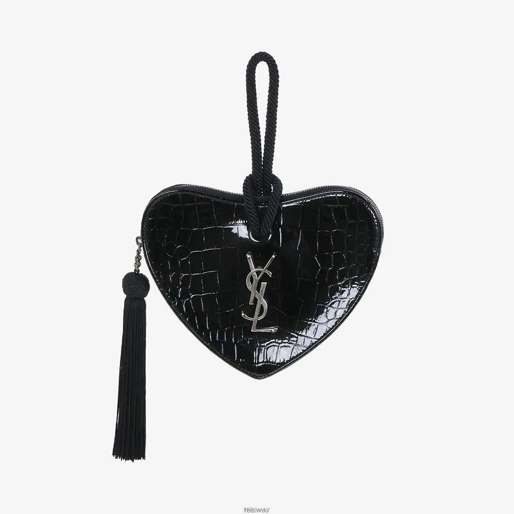 Yves Saint Laurent Monogram Heart Bag Small Black Silver Size ONE SIZE - 1 Thumbnail