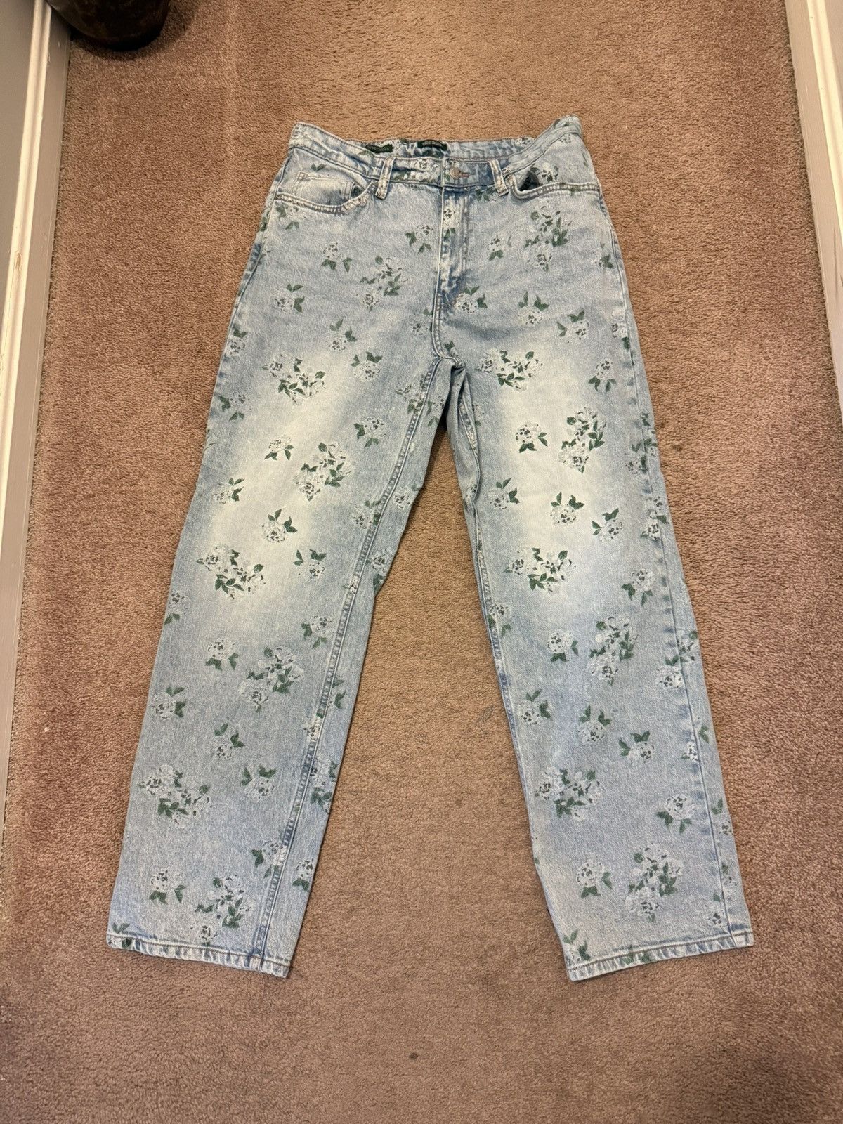 Vintage Blue denim floral jeans Size US 31 - 1 Thumbnail