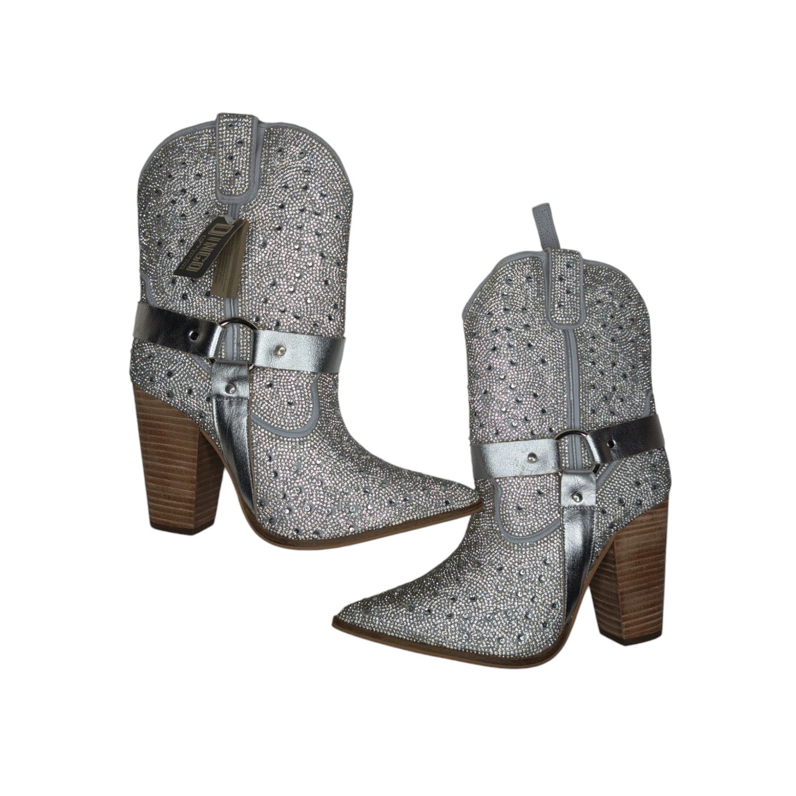 Dingo1969 Dingo Crown Jewel Silver Rhinestone Leather Harness Booties Size US 9.5 / IT 39.5 - 2 Thumbnail