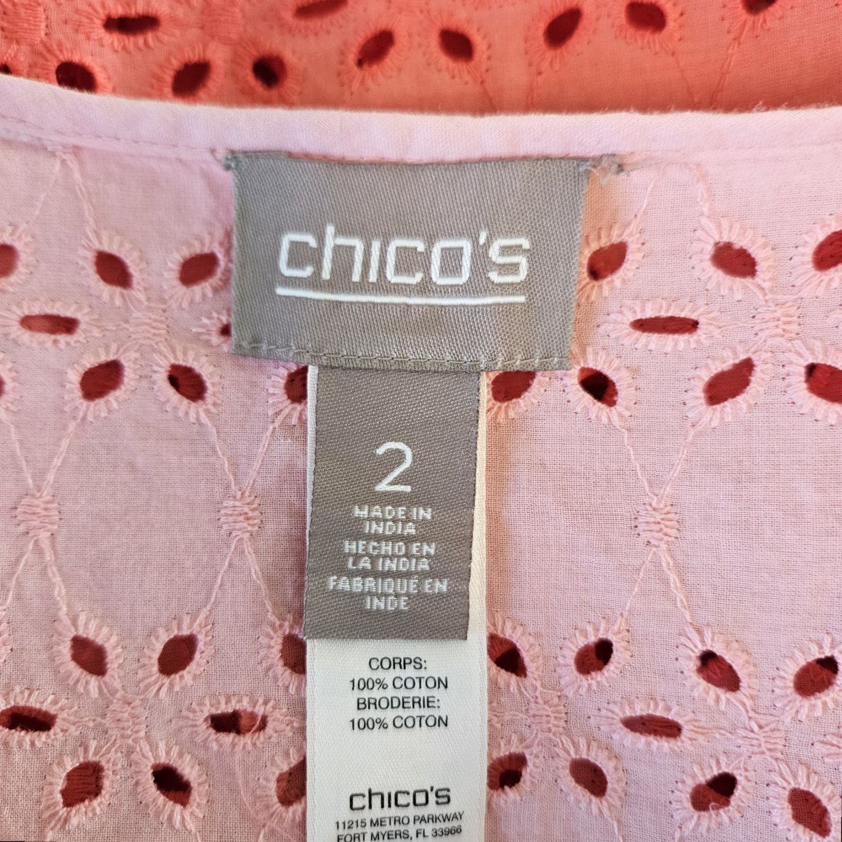 Vintage Chico's Womens Eyelet Jacket Sz Large Pink Ombre 3/4 Sleeve Open Front Cotton Jacket Womens Size L / US 10 / IT 46 - 5 Thumbnail