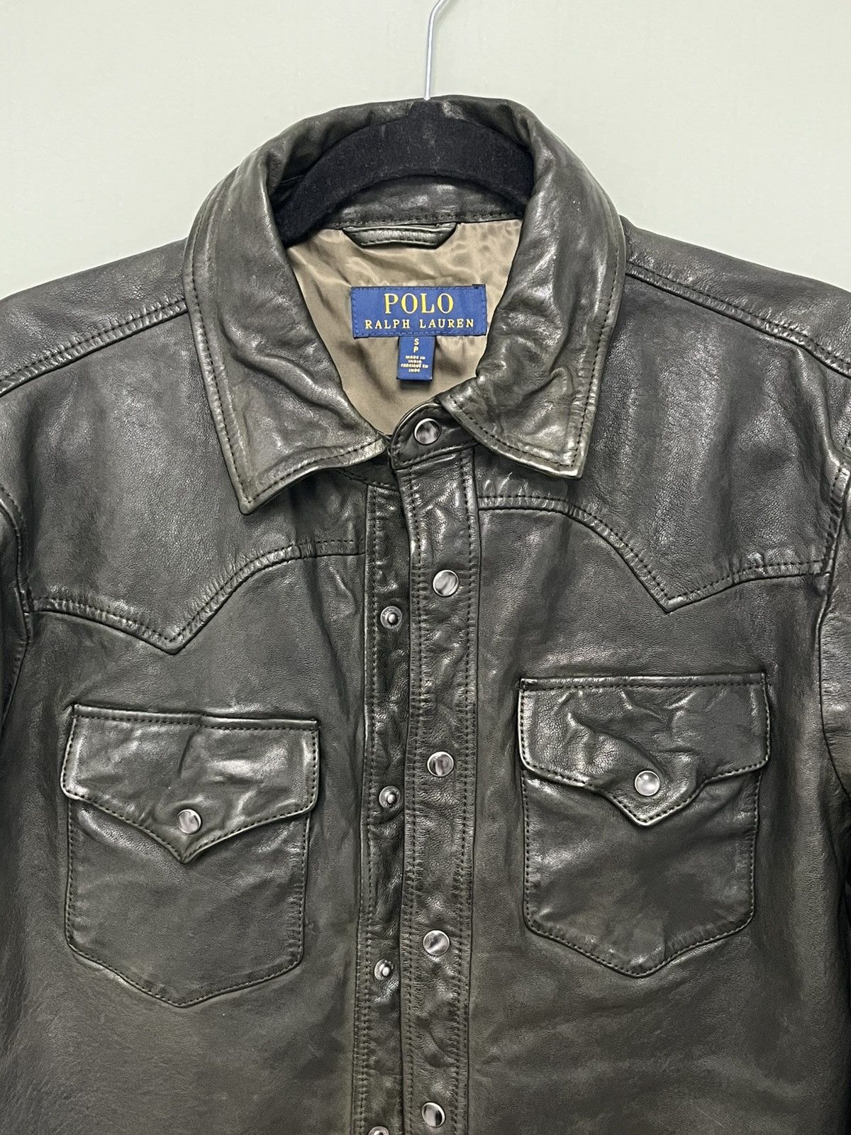 Ralph Lauren Washed Olive Green Leather Shirt Jacket SMALL Size US S / EU 44-46 / 1 - 8 Thumbnail