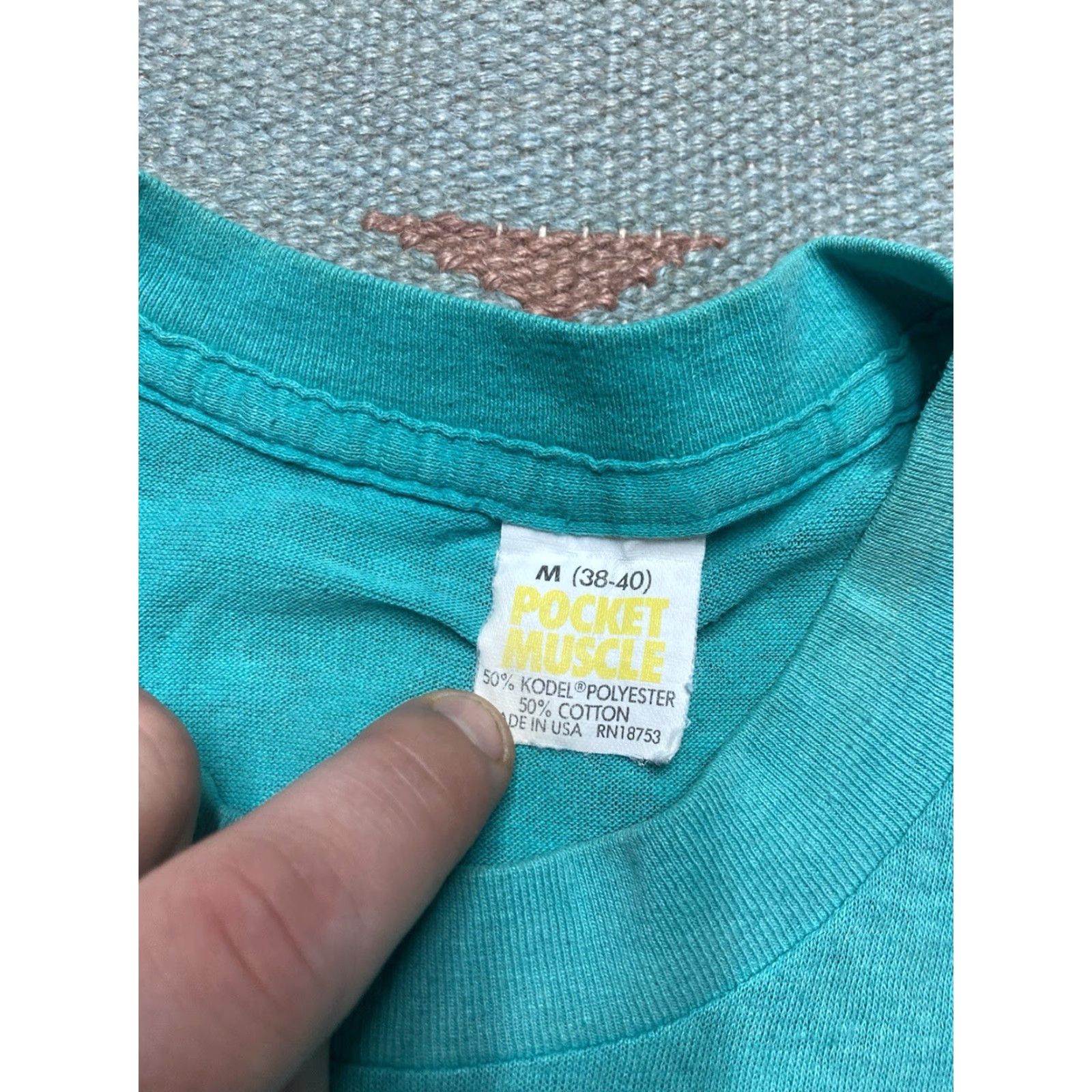 Altea VINTAGE 80s Sleeveless Pocket T Shirt Blue Teal Muscle Stained Medium M & M Men Shirts Size US M / EU 48-50 / 2 - 6 Thumbnail