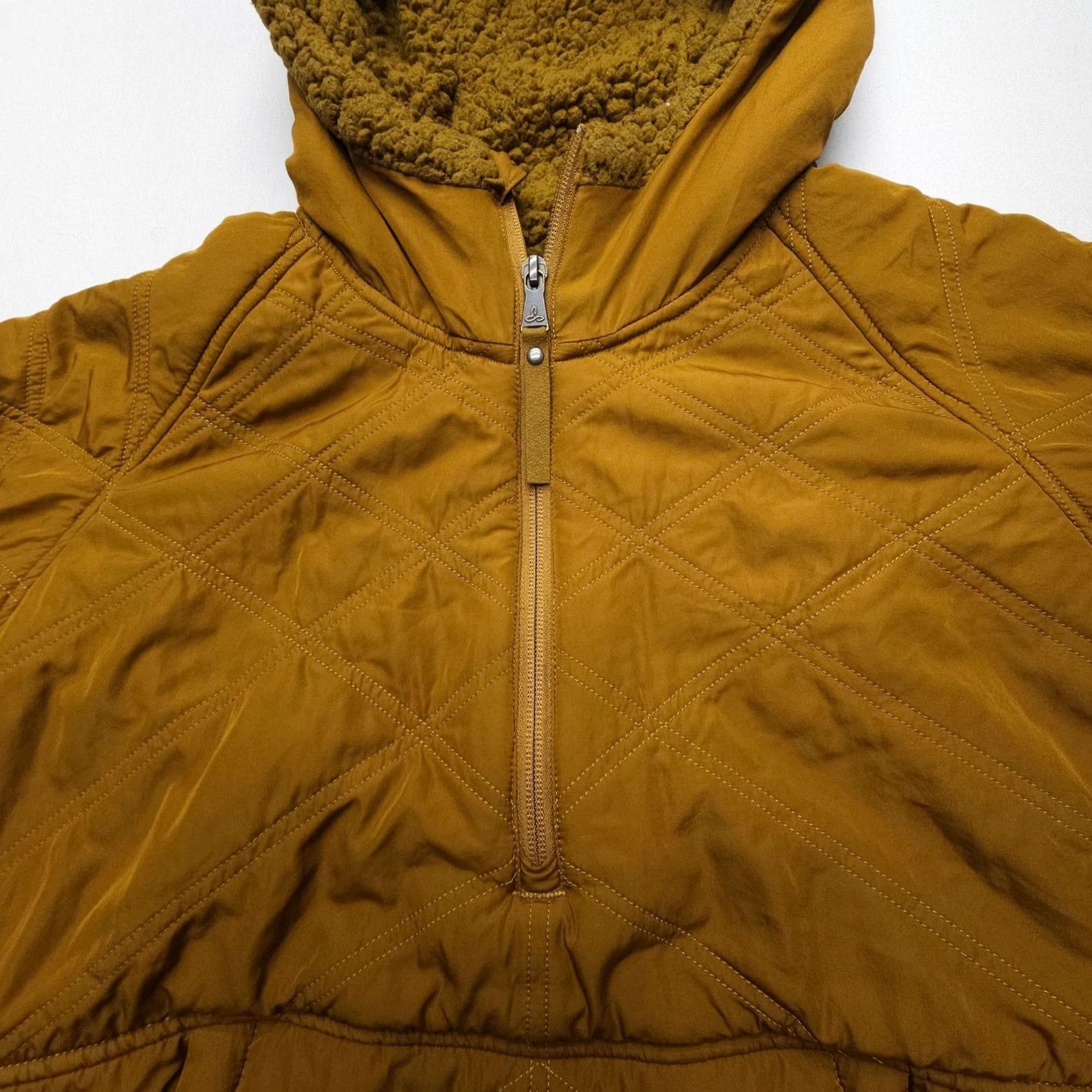 Prana Prana Esla Half Zip Pullover Womens Small Bronze Hooded Anorak Lined Quilted Full Zip Jacket Subtle Stain Included Size S / US 4 / IT 40 - 6 Thumbnail