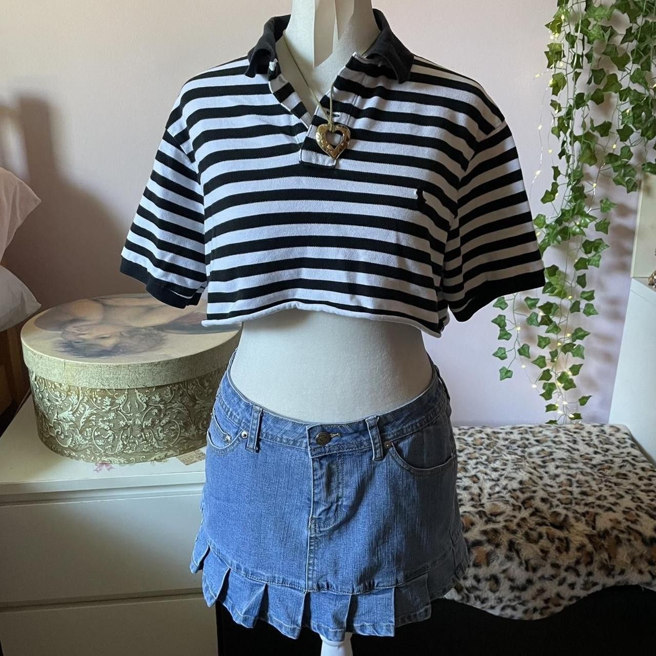 Vintage 90s Cropped Striped Polo Ralph Lauren Top / Polo Shirt Size L / US 10 / IT 46 - 2 Thumbnail