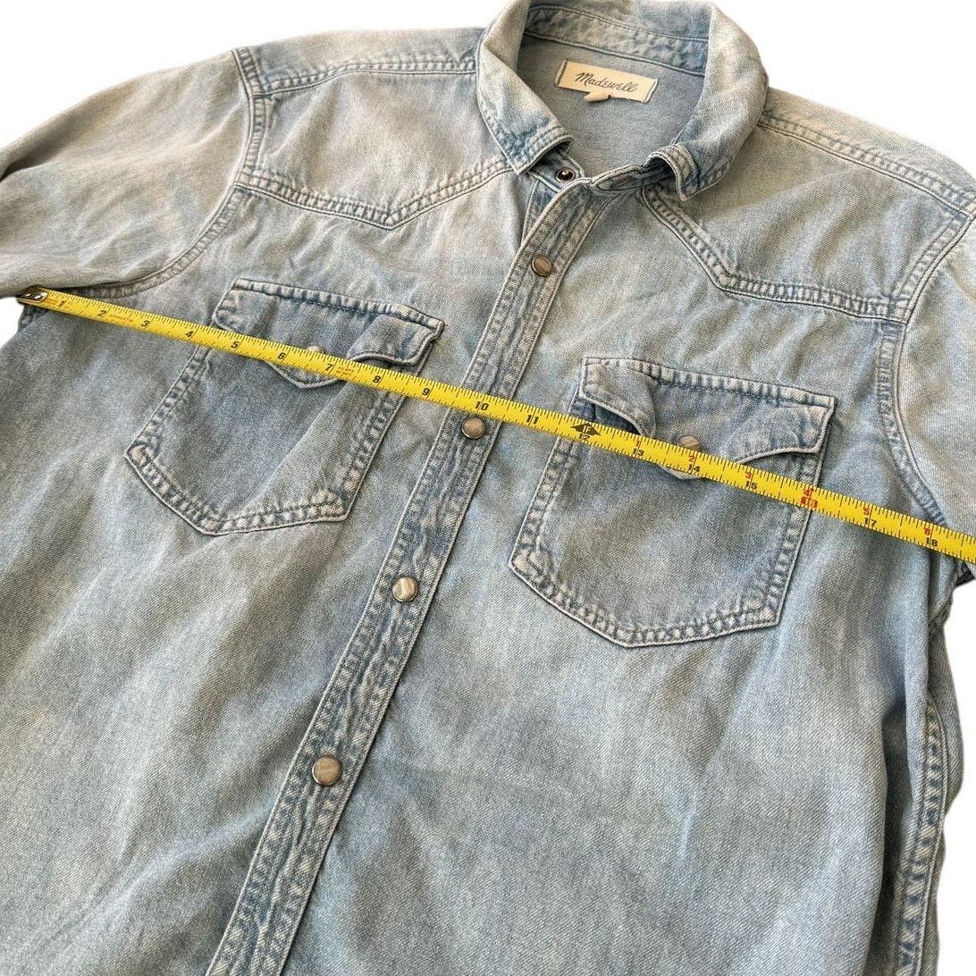 Madewell Madewell Light Blue Denim Snap-Button Western Boho Boy Shirt Size S / US 4 / IT 40 - 10 Thumbnail