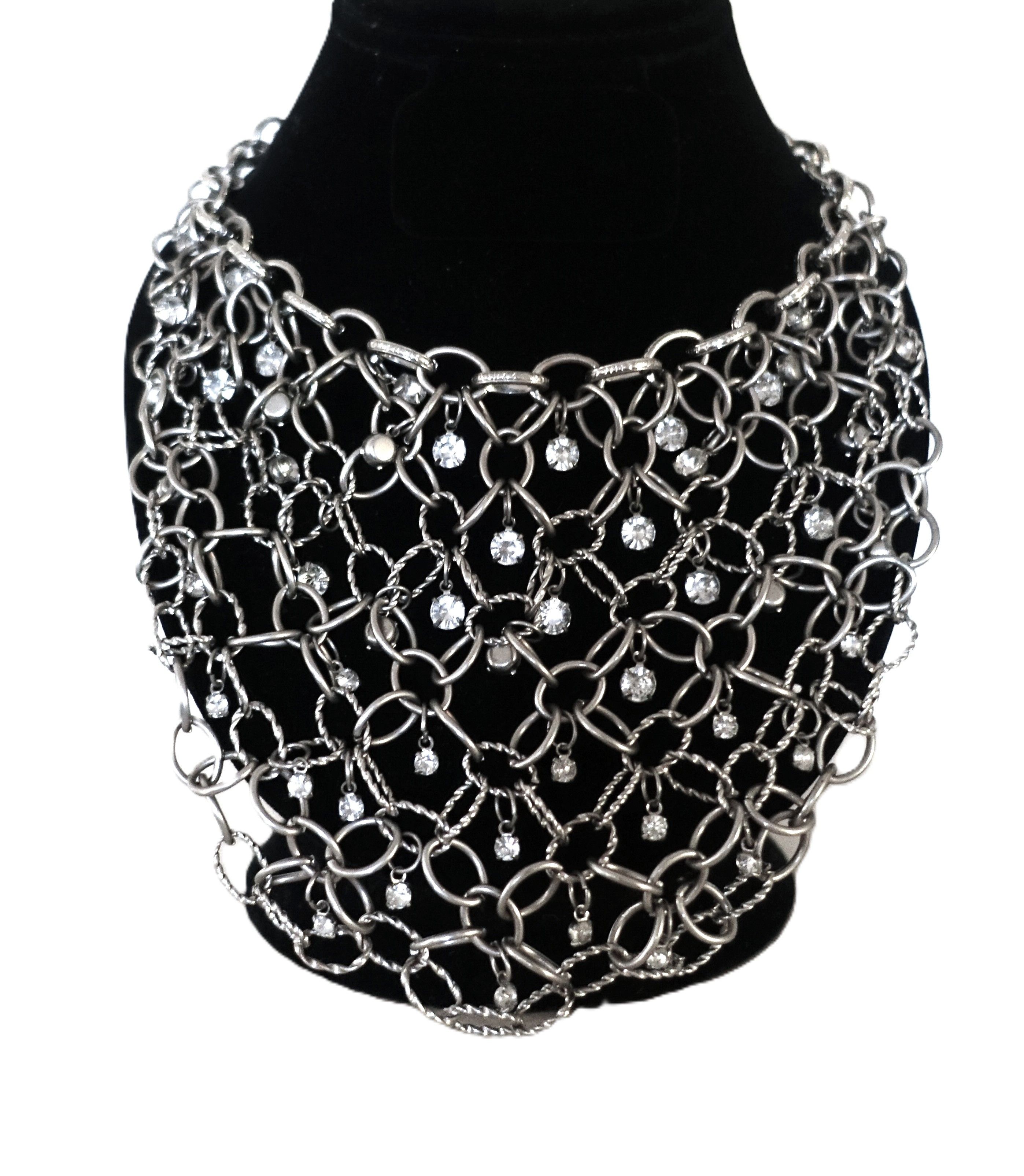 Vintage Silver Tone Rhinestones Chain Choker Necklace Size ONE SIZE - 5 Thumbnail