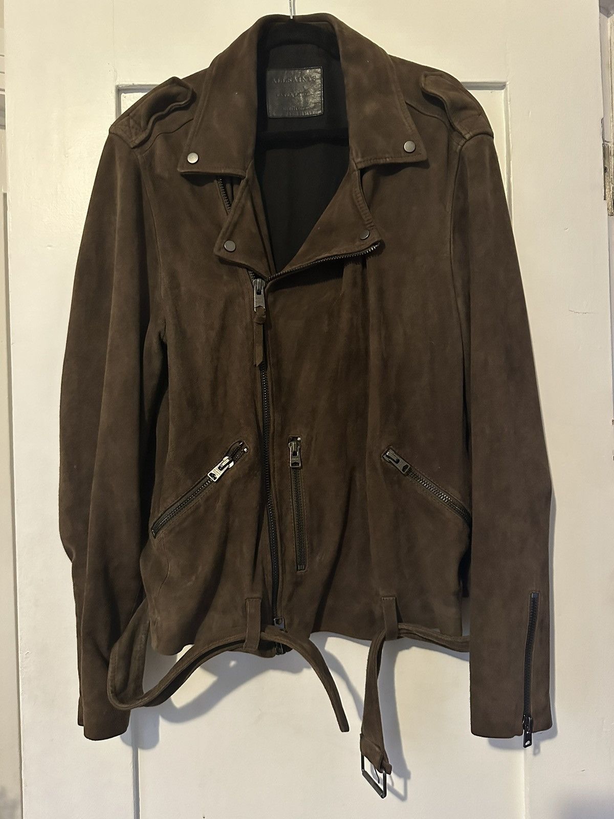 image of Allsaints Suede Leather Jacket in Brown, Men's (Size XL)