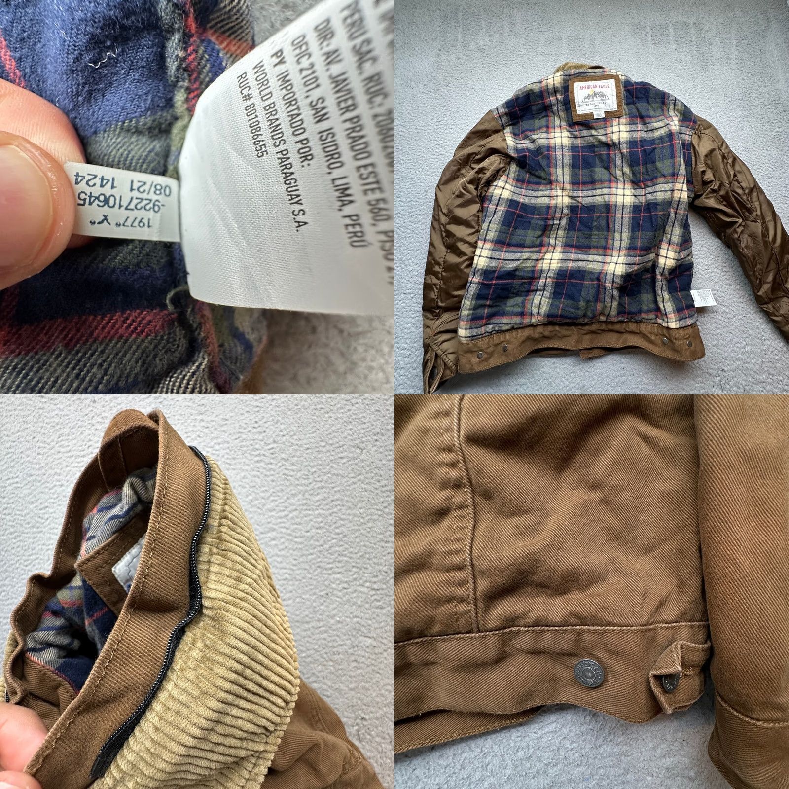 Vintage American Eagle Brown Denim Jean Trucker Jacket Mens Small Flannel Lined Button Size US 29 - 8 Thumbnail
