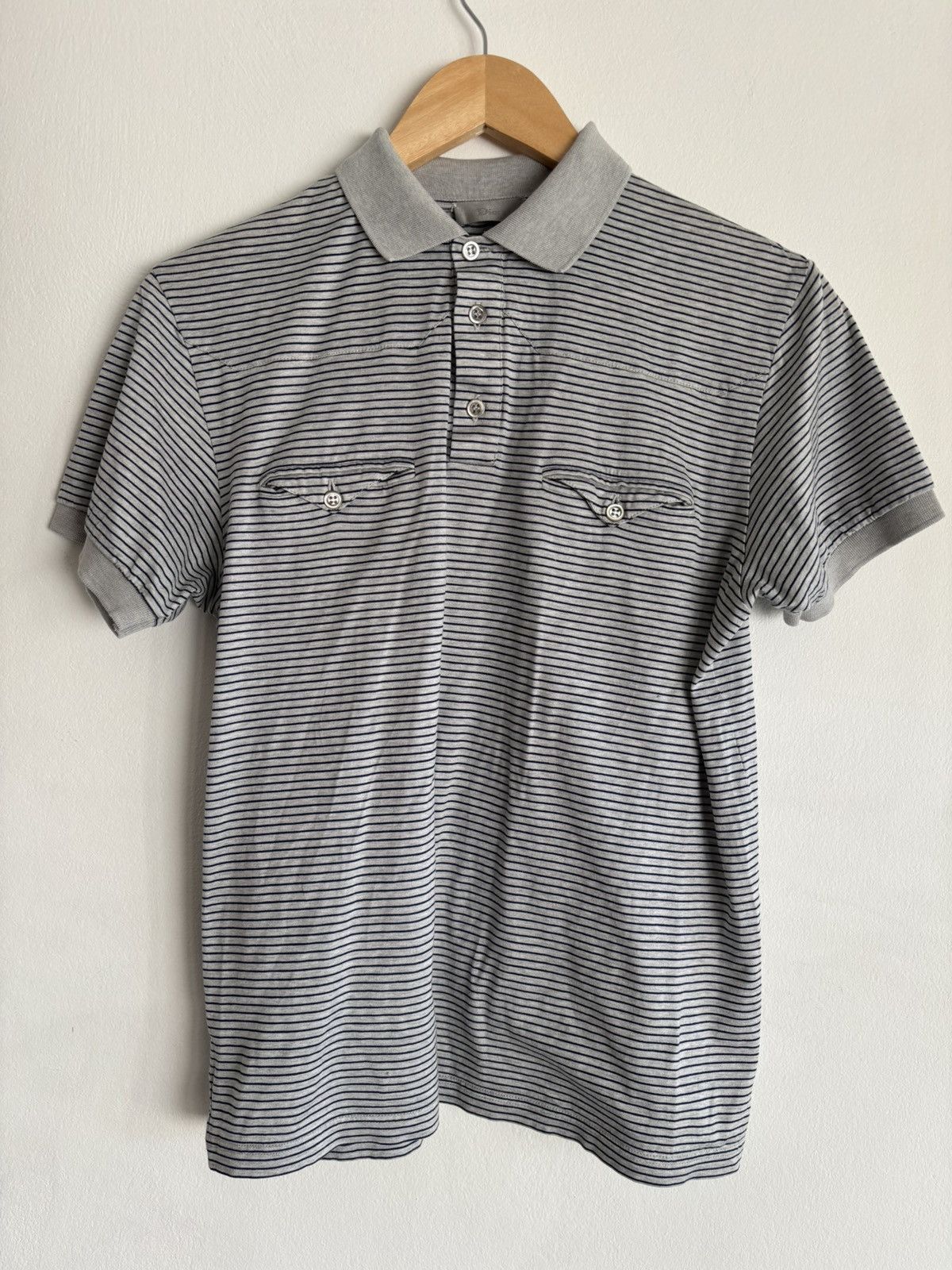 dior homme ポロシャツ　エディスリマン　SS07 2007SS DIOR HOMME by Hedi Slimane border polo shirt | NOIR