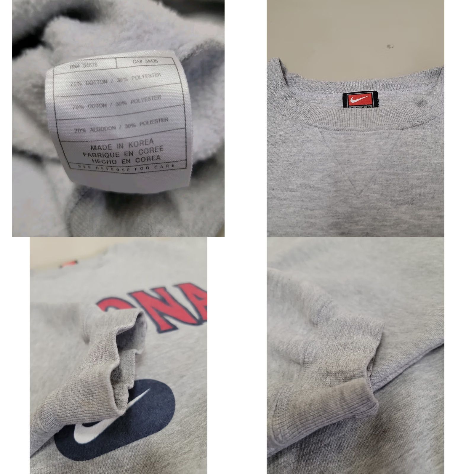 Nike VINTAGE Nike Arizona CENTER SWOOSH Sweatshirt Pullover Mens M Gray Crew Neck Long Sleeve Cotton Polyester Blend Logo Regular Size 25x25 Mw3/10 Size US M / EU 48-50 / 2 - 8 Thumbnail