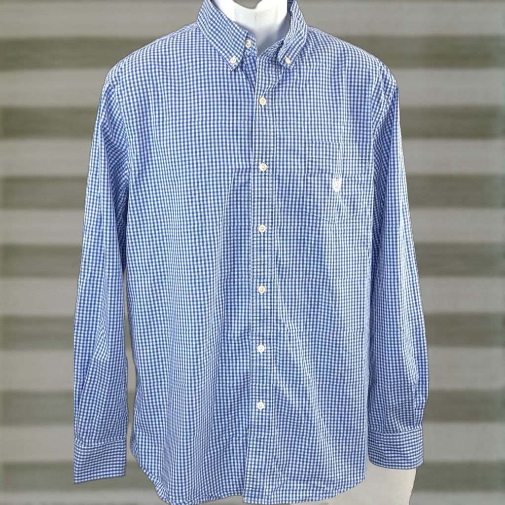 Chaps RL Chaps Oxford Button Up L Blue White Gingham Plaid Long Sleeve Pocket Preppy Size US L / EU 52-54 / 3 - 1 Thumbnail