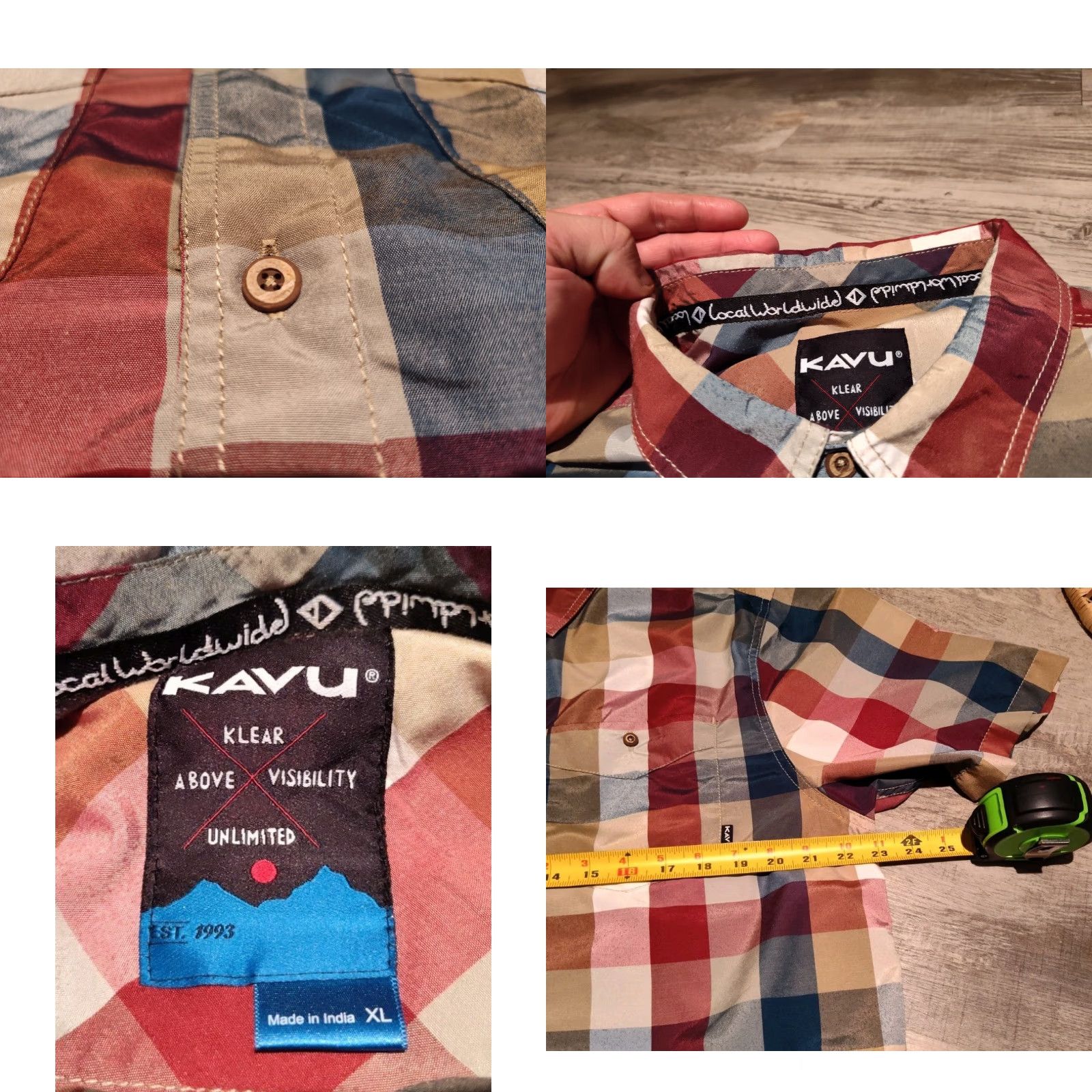 KAVU KAVU Park Lane Button-Up Shirt Men’s XL Short Sleeve Plaid Multicolor Polyester Knit Regular Size US XL / EU 56 / 4 - 8 Thumbnail