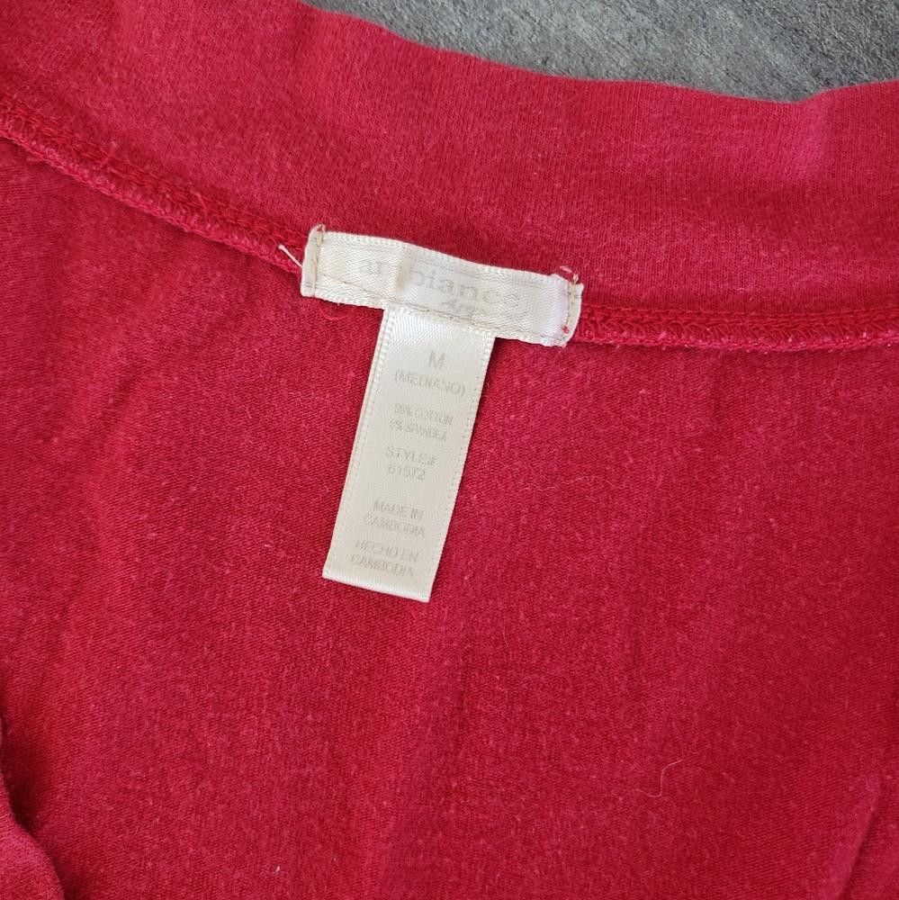Designer Red Basic Ambiance Vneck Long Sleeve Size M / US 6-8 / IT 42-44 - 4 Thumbnail