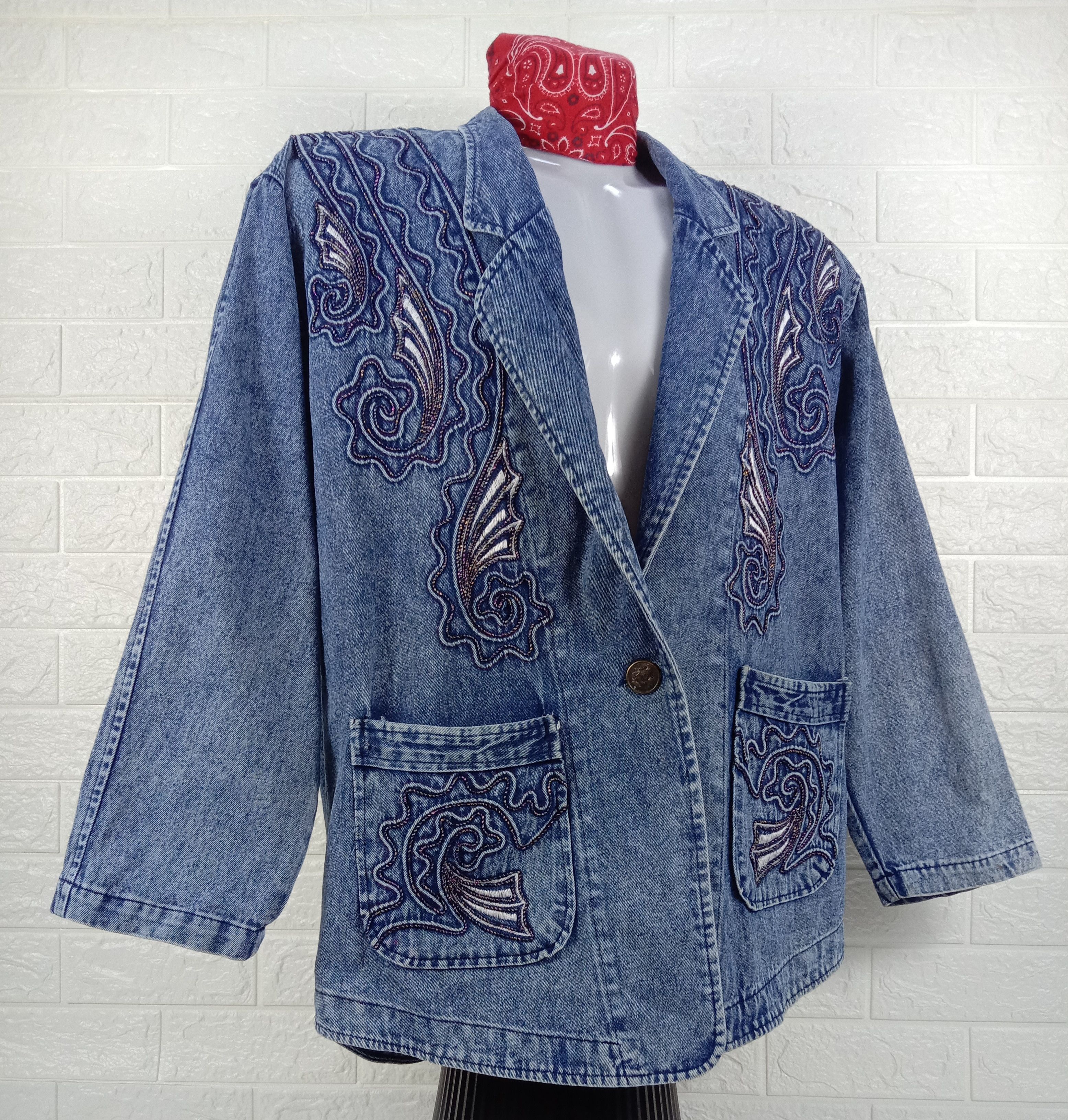 Japanese Brand Vintage Designer Embroidery Art Denim Jacket Size US XL / EU 56 / 4 - 2 Thumbnail
