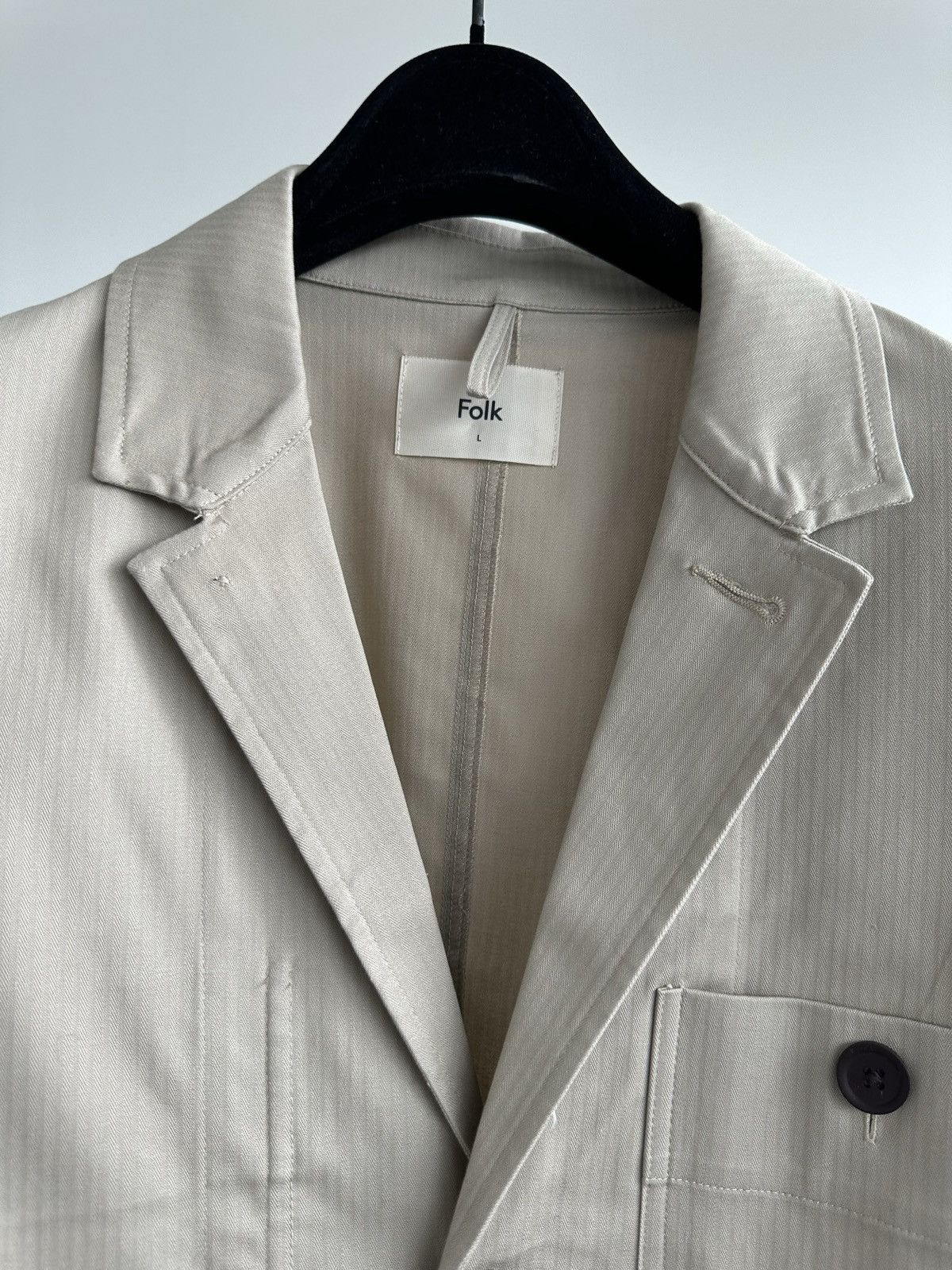 Folk Folk Mens Beige Herringbone Workwear Blazer Jacket Size US M / EU 48-50 / 2 - 2 Thumbnail