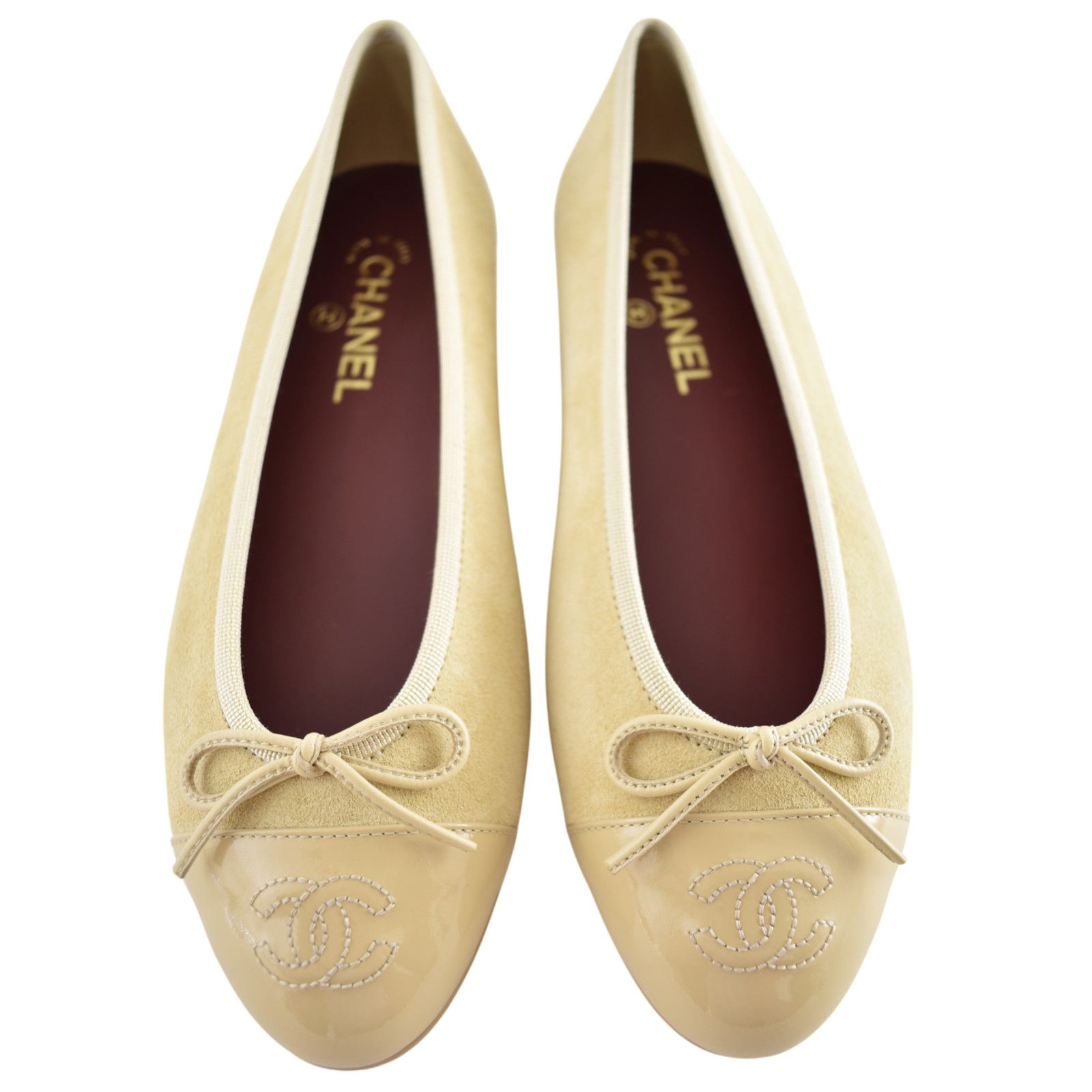 Chanel Chanel Beige Suede Patent Leather Ballet Flat 40 Size US 10 / IT 40 - 1 Thumbnail