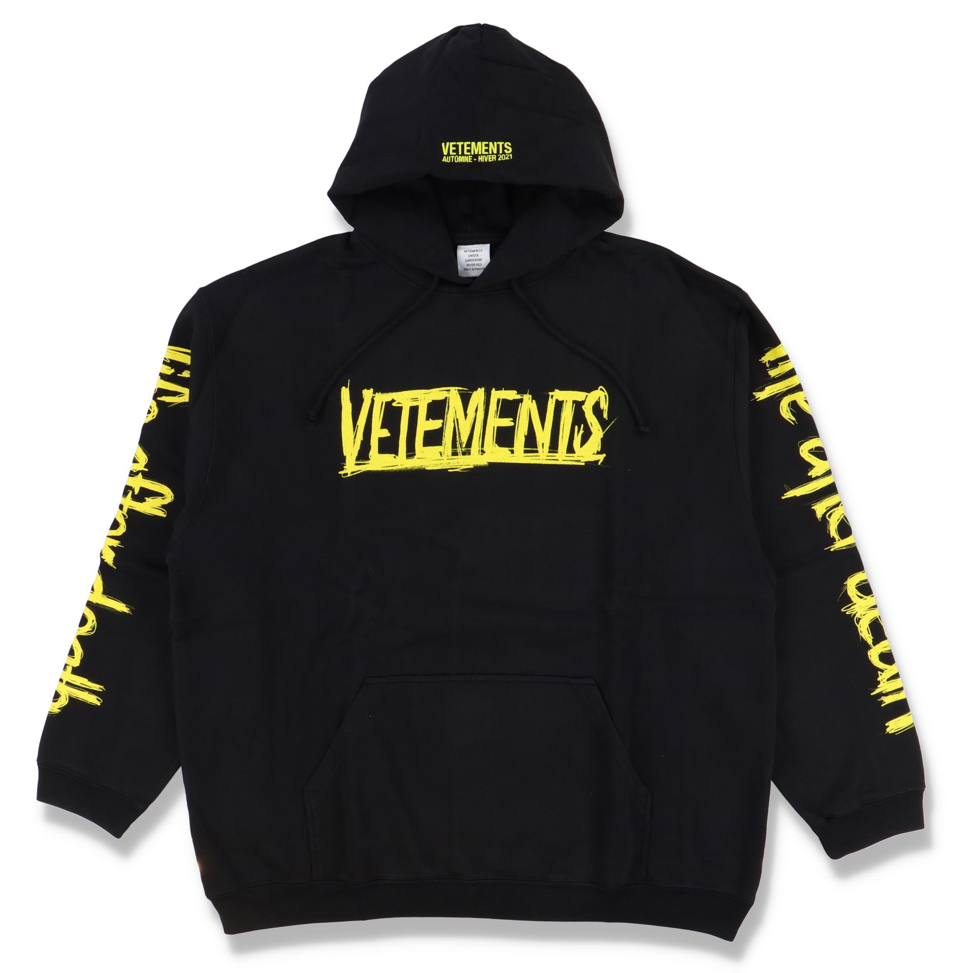 Pre-owned Vetements Black And Yellow World Tour Logo Oversized Hoodie