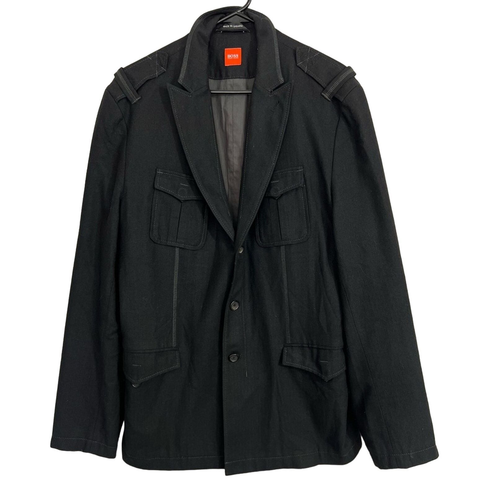Hugo Boss 42R Hugo Boss Orange Jacket Black Wool Blend Military NICE Size 42R - 1 Thumbnail
