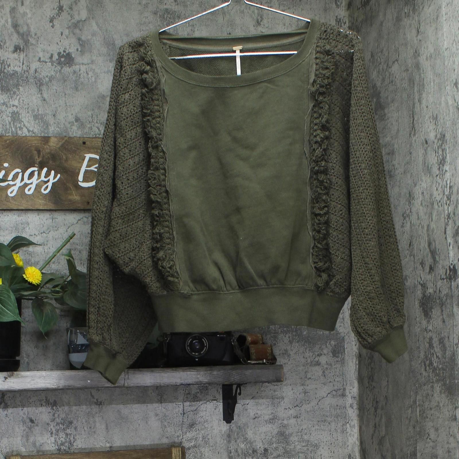 Free People Free People Cropped Sweater Cotton Dolman Sleeve Green Xs Size XS / US 0-2 / IT 36-38 - 1 Thumbnail