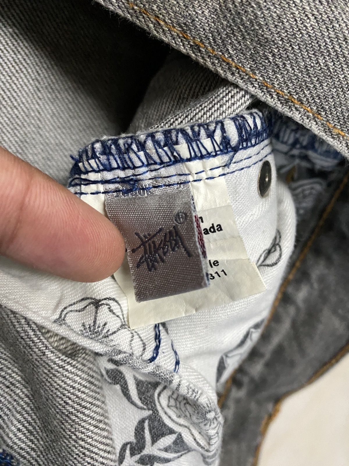 Stussy × Vintage Baggy💥90s Stussy Authentic Workgear Washed Faded Ripped jean Size US 33 - 12 Thumbnail