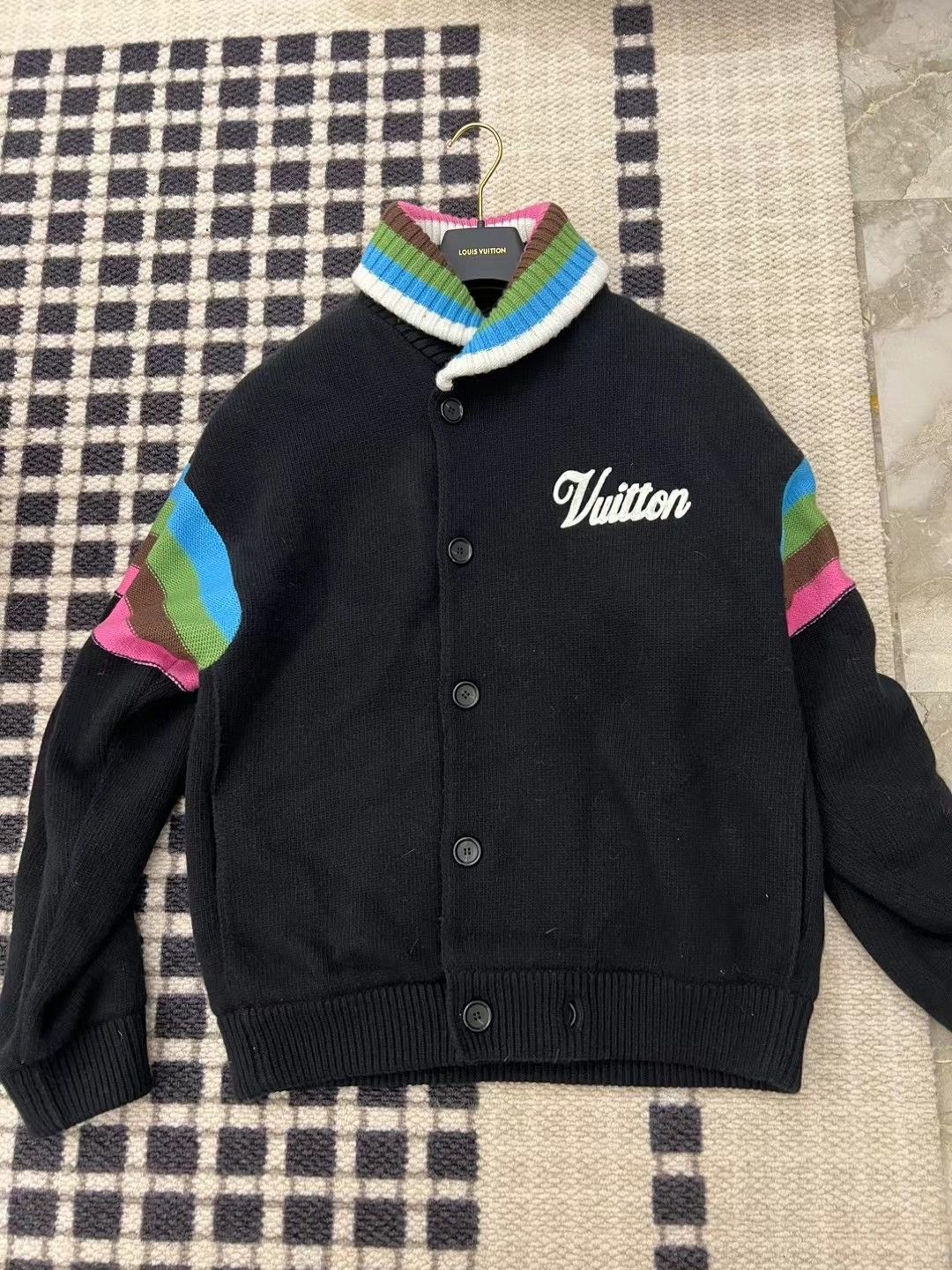 image of Louis Vuitton Knitted Wool Varsity Blouson in Black, Men's (Size XL)