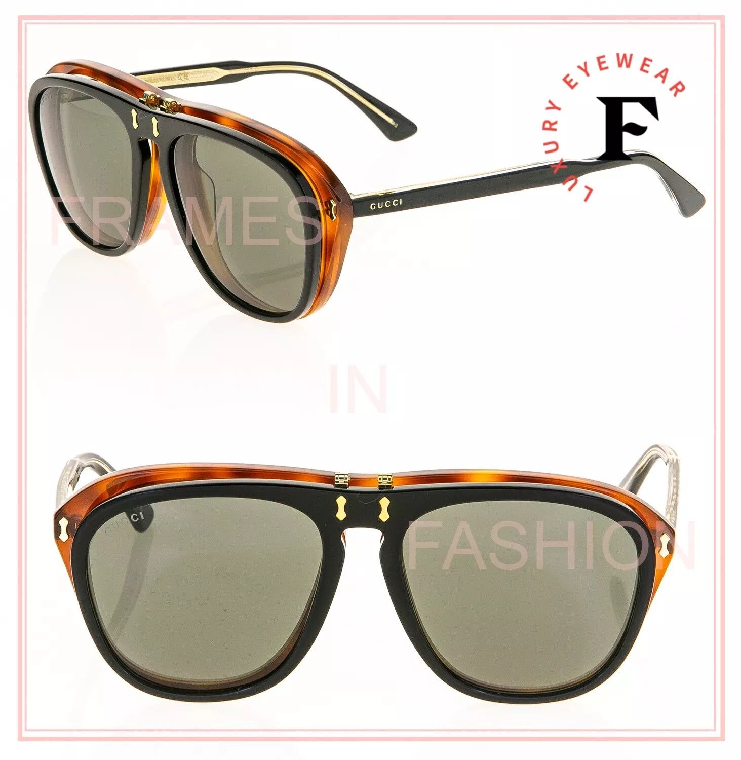 GUCCI AUTHENTIC 0087 Black Aviator Sunglasses GG0087 003