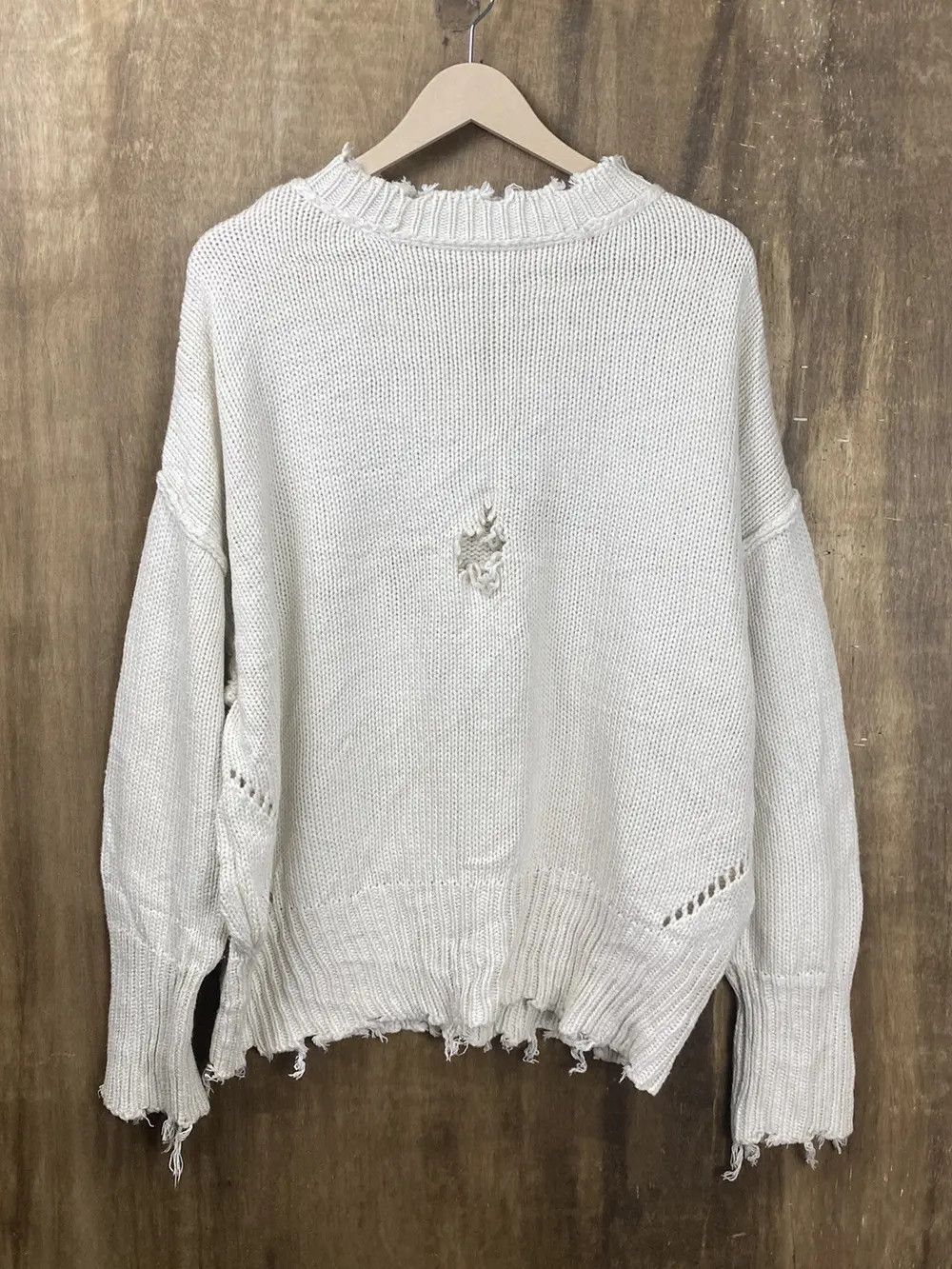 image of Homespun Knitwear Dl Archives Distressed Ripped Sweatshirt Knitwear Z114 in Cream (Size Medium)