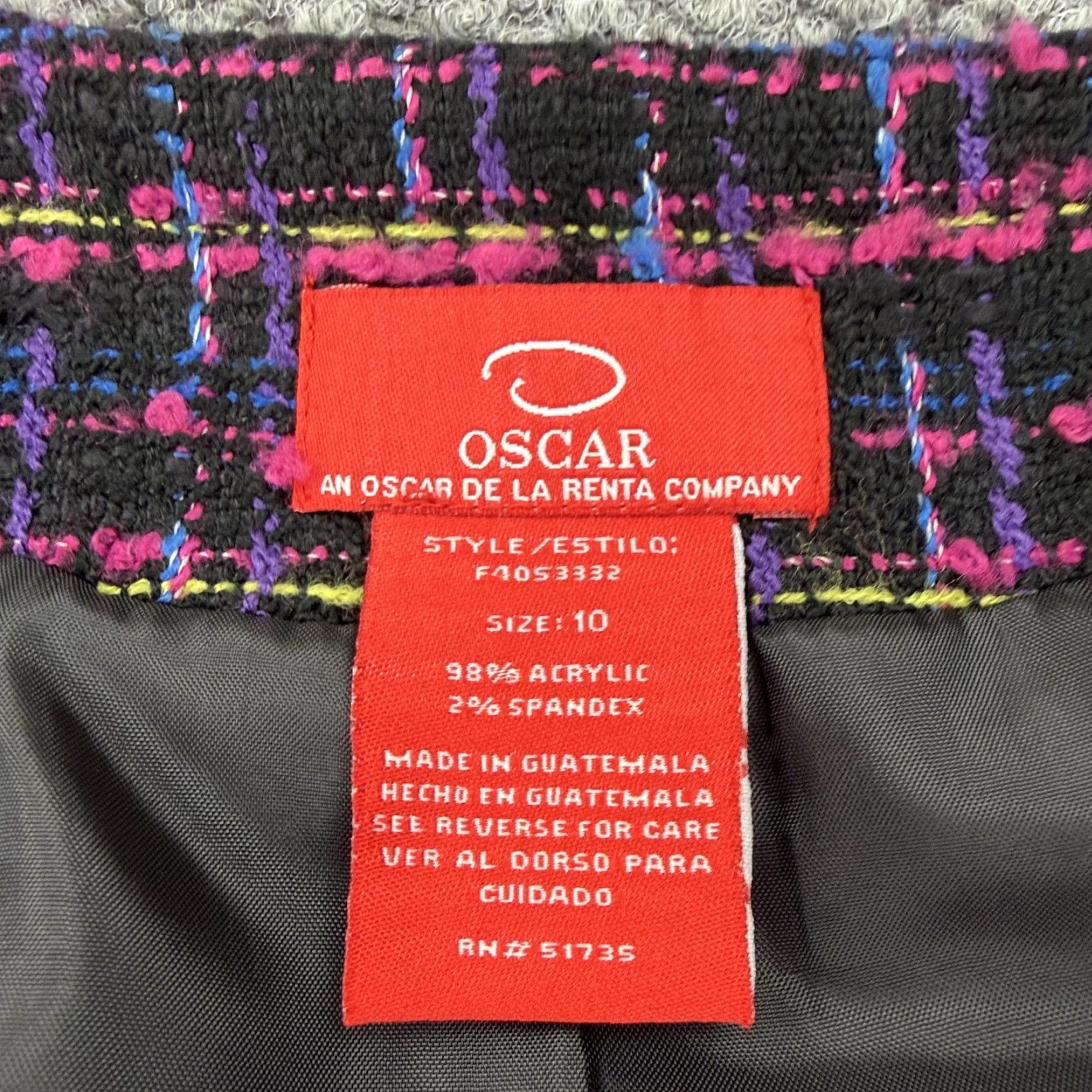 Vintage VINTAGE Oscar de la Renta Tweed Jacket Womens 10 Black Boucle Satin Trim Plaid 90s (Business, Casual) Womens Size L / US 10 / IT 46 - 5 Thumbnail