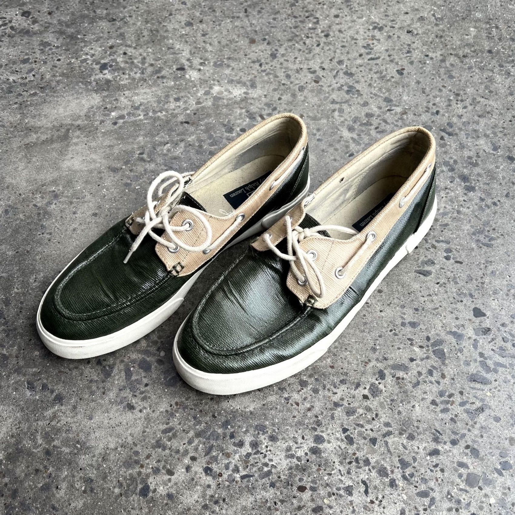 Polo Ralph Lauren Polo Ralph Lauren Lander Boat Shoe Mens 11D Green Tan Coated Canvas Casual Non-Slip Lace Up Deck Size US L / EU 52-54 / 3 - 2 Thumbnail