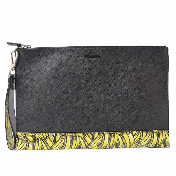 Prada Prada Prada Saffiano Banana Print Clutch Bag Leather Clutch Bag 72517 in Great Condition Size ONE SIZE - 1 Thumbnail