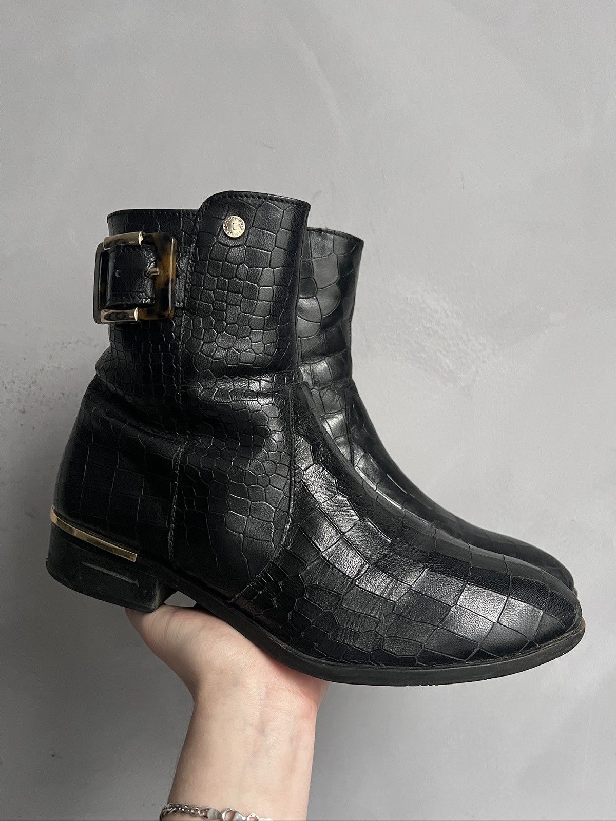 14th Addiction Crocodile pattern gothic avant garde leather ankle boots Size US 8 / EU 41 - 3 Thumbnail