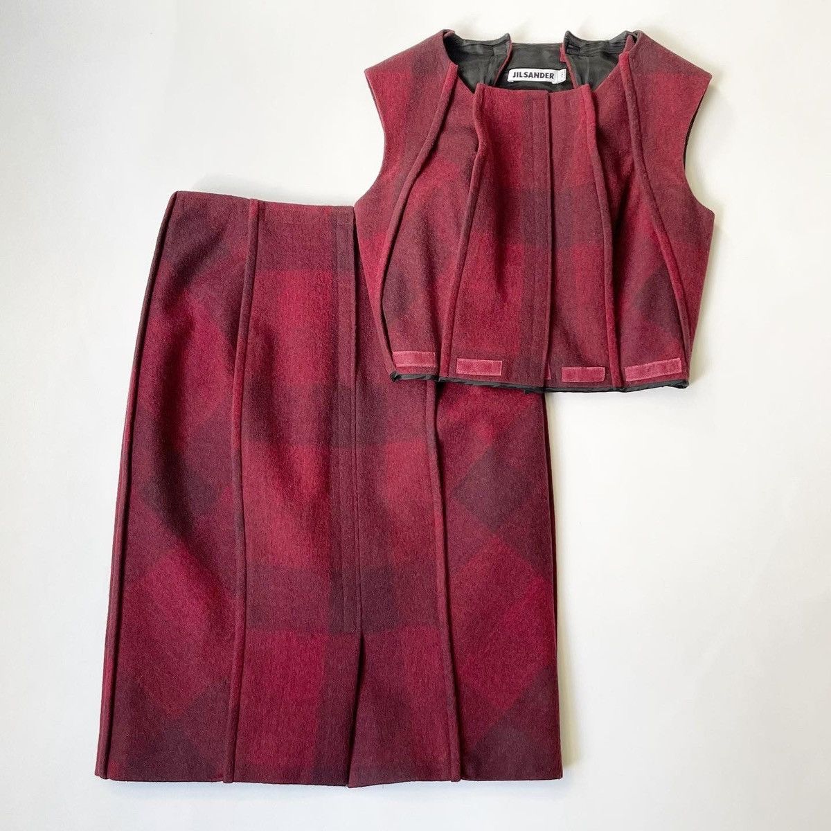 image of Jil Sander x Raf Simons A/w 10 Wool 2 Piece Velcro Dress in Burgandy, Women's (Size Small)